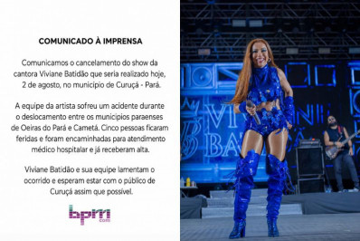 Viviane Batidão cancela show no Pará após acidente de lancha