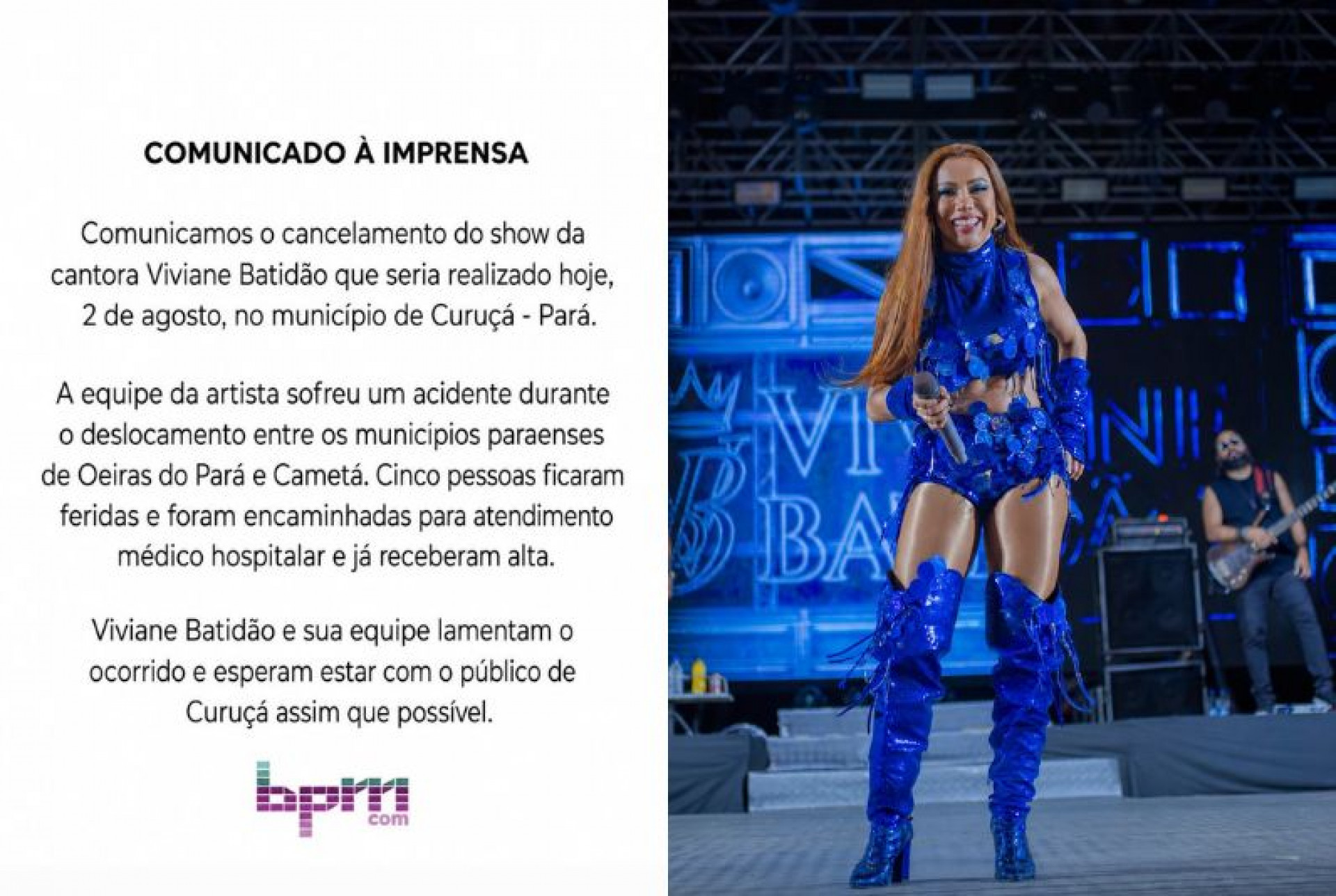 Viviane Batidão cancela show no Pará após acidente de lancha