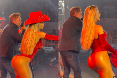 Bailarinas de Leonardo roubam a cena com figurino cavado em show
