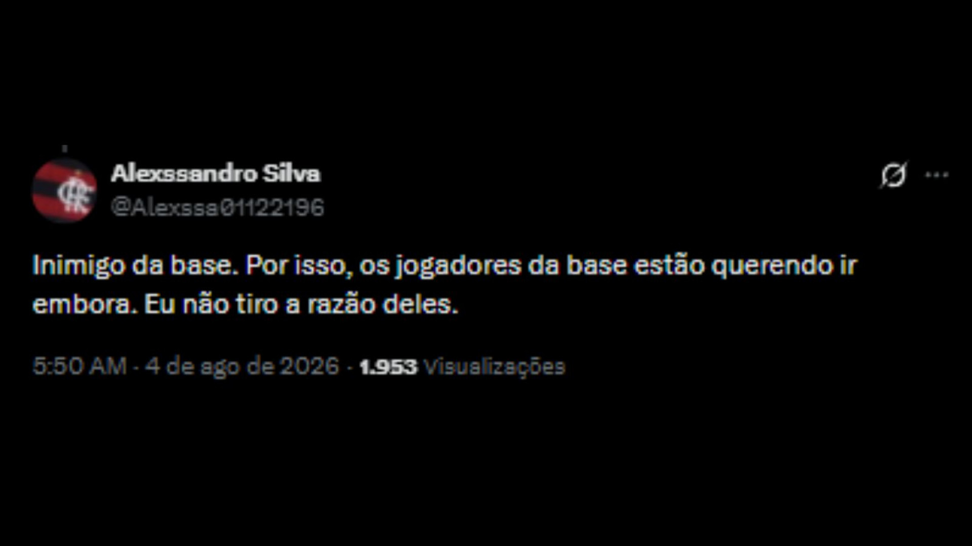 Críticas aos dirigentes do Flamengo por conta da venda de jovens - Reprodução/X @Alexssa01122196