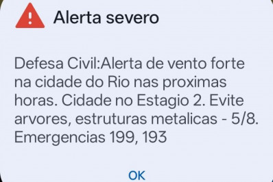 Defesa Civil emite 'alerta severo' para ventos fortes no Rio