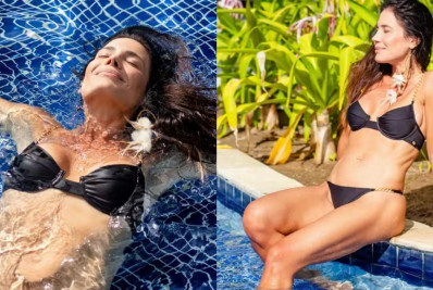 Ju Knust aproveita férias no Nordeste e posa de biquíni à beira da piscina