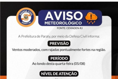 Paraty mantém estado de alerta e orienta população sobre ventos fortes
