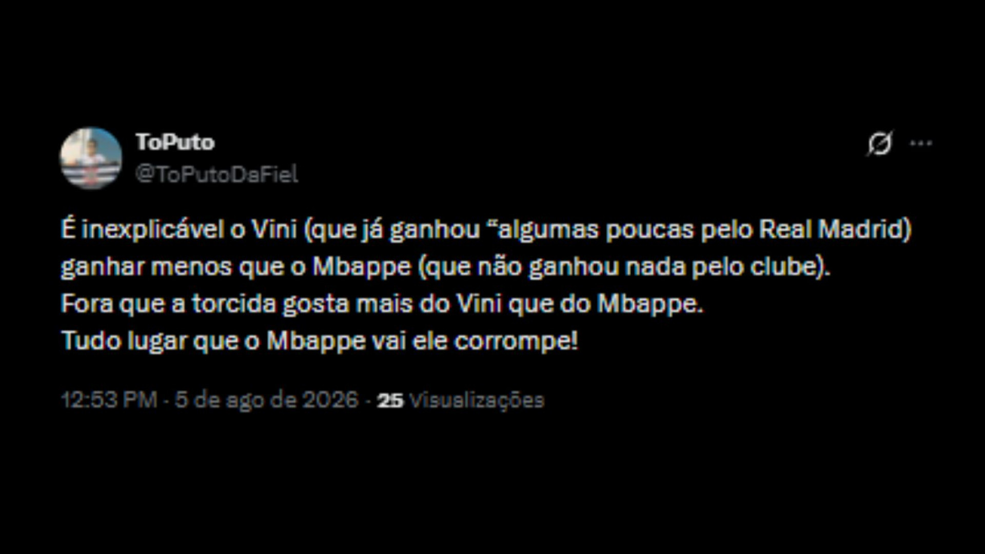Torcedores apoiando saída do Vini Júnior para o Arsenal após não renovação com Real Madrid - Reprodução/X @ToPutoDaFiel