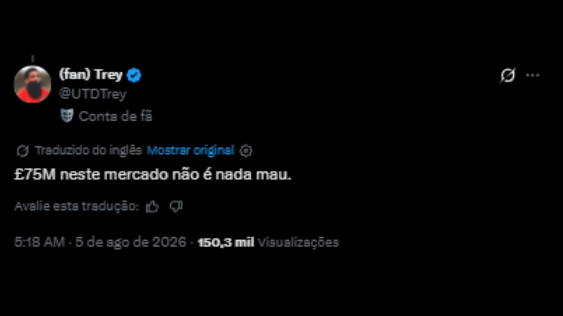 Opiniões sobre valor da venda do Bruno Guimarães, novo reforço do Arsenal - Reprodução/X @UTDTrey