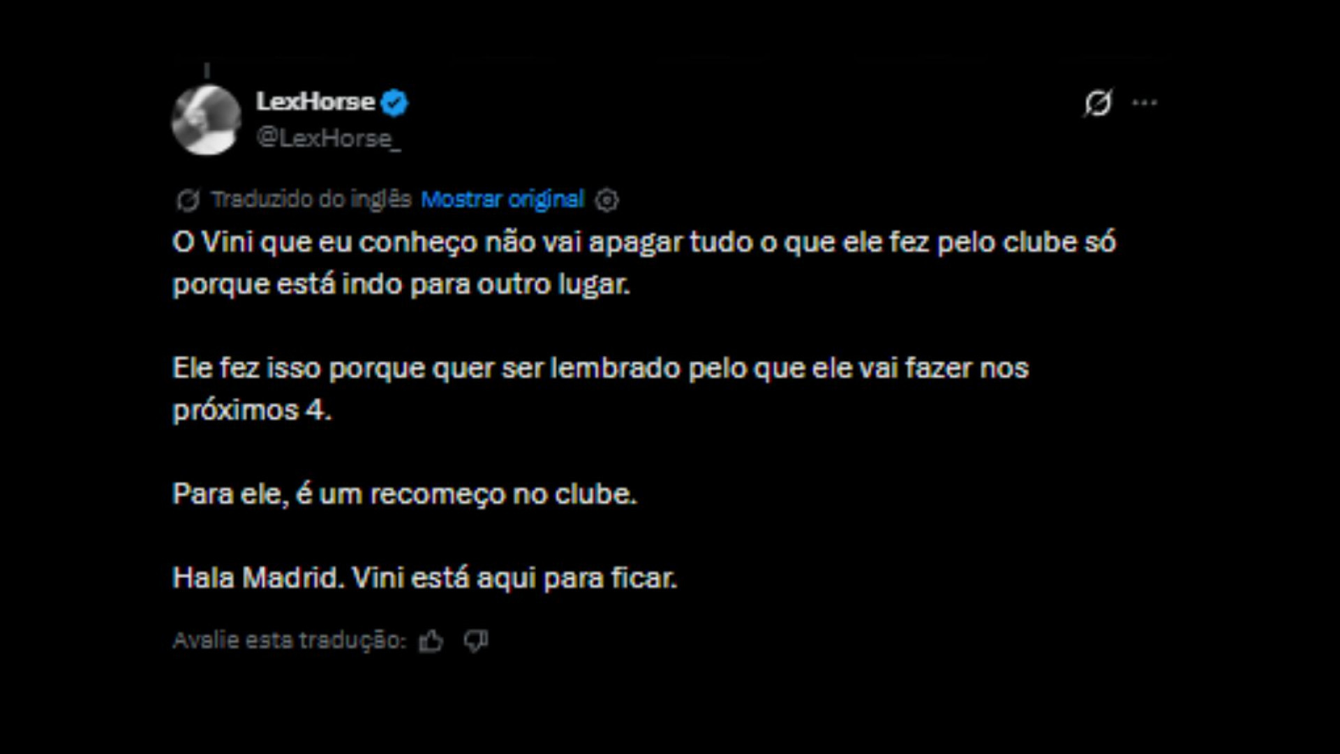 Teorias das redes sociais sobre Vini Júnior ter apagado seu perfil por completo - Reprodução/X @LexHorse_