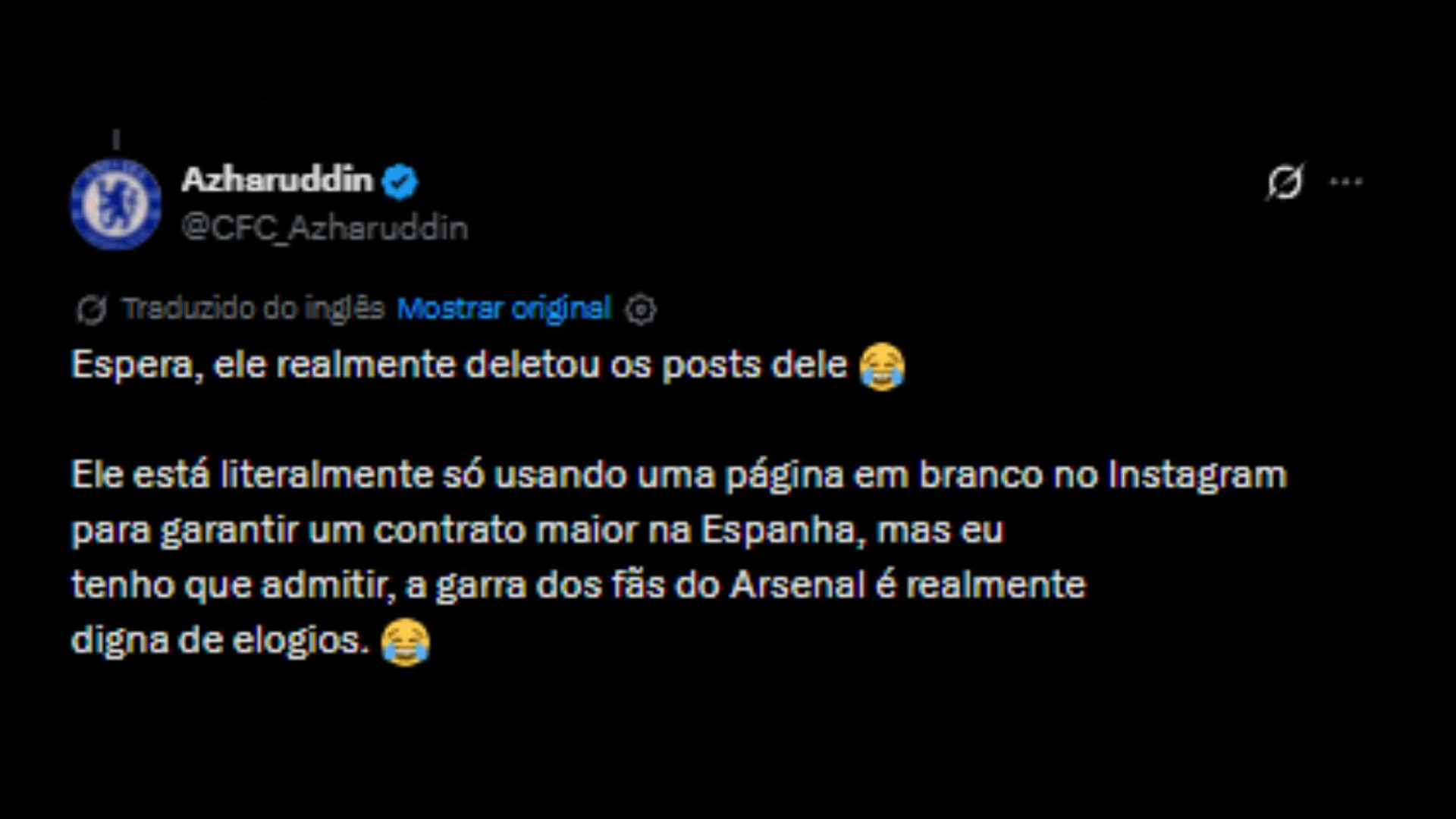 Teorias das redes sociais sobre Vini Júnior ter apagado seu perfil por completo - Reprodução/X @CFC_azharuddin