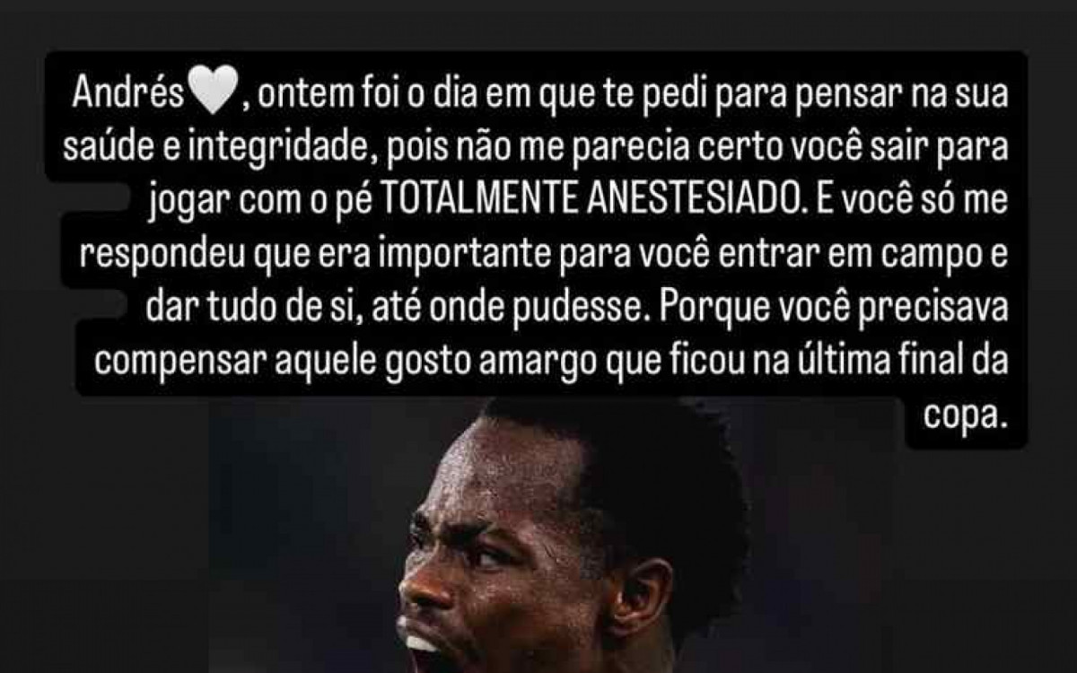 Esposa de Andr&eacute;s G&oacute;mez faz desabafo ap&oacute;s classifica&ccedil;&atilde;o do Vasco