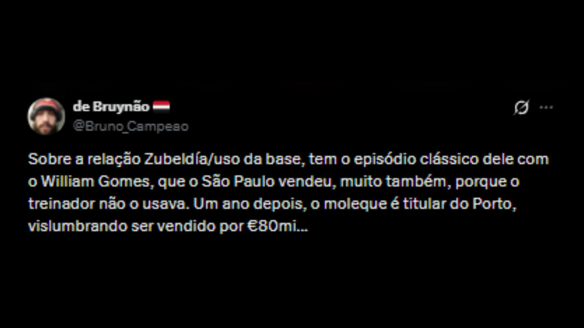 Torcedores nas redes sociais concordando com crítica de Roger Flores sobre Luis Zubeldía não usar a base - Reprodução/X @Bruno_Campeao