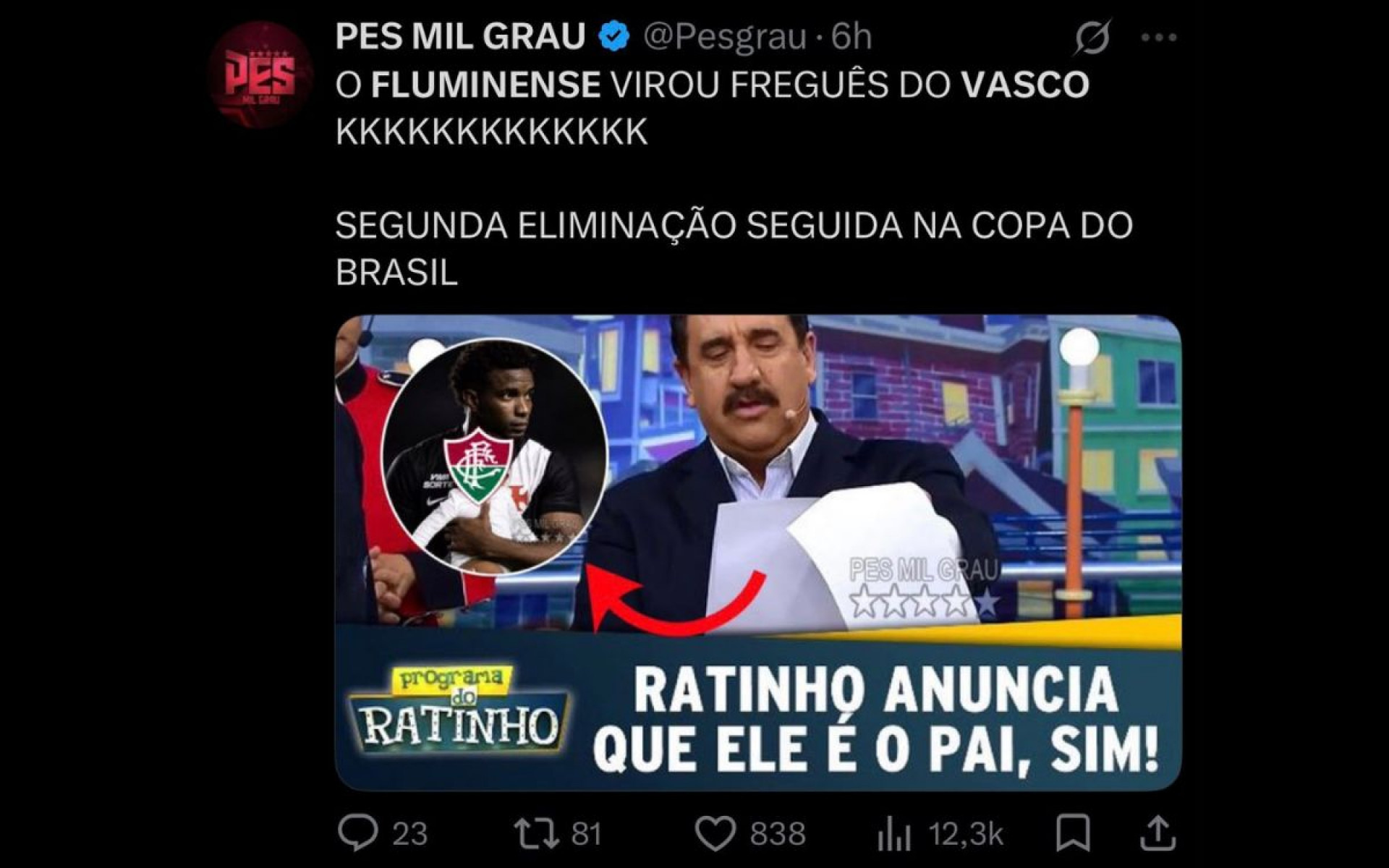 Internautas não perdoaram eliminação do Fluminense para o Vasco, na Copa do Brasil - Reprodução / Internet