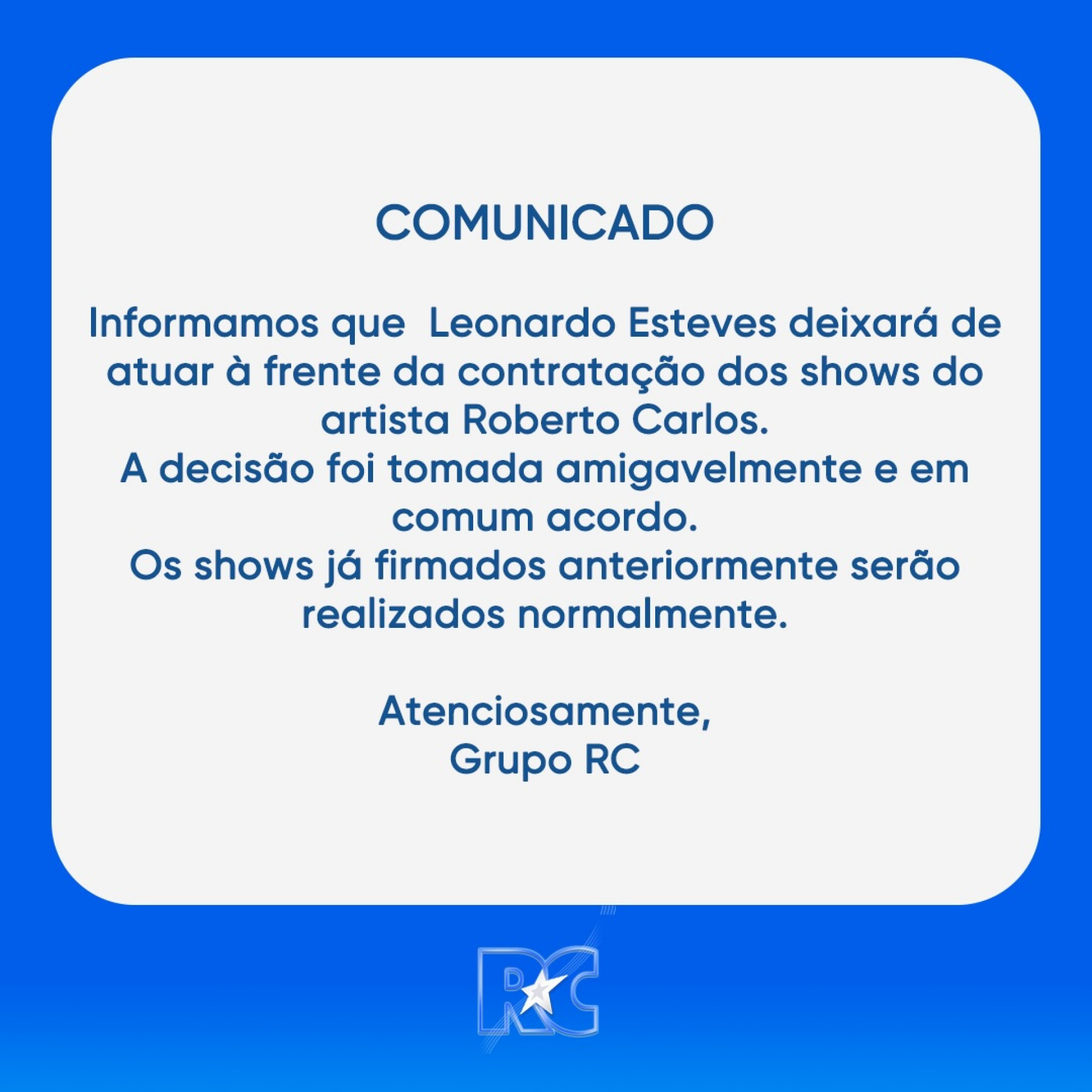 Roberto Carlos anunciou saída do filho de Erasmo Carlos de sua equipe - Reprodução/Instagram
