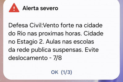 Defesa Civil emite novo alerta para ventos fortes no Rio
