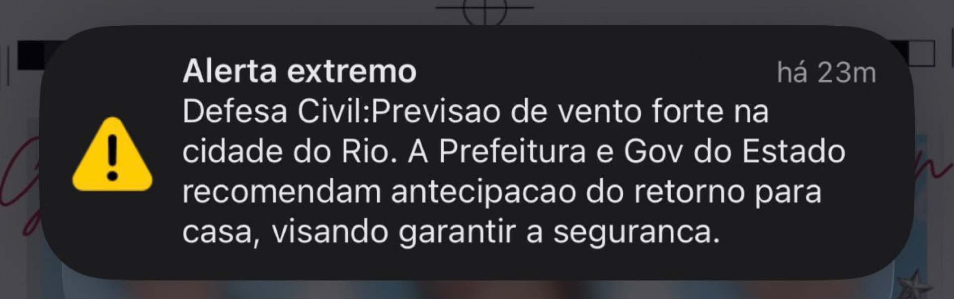 Alerta enviado à população na tarde desta sexta-feira (7)