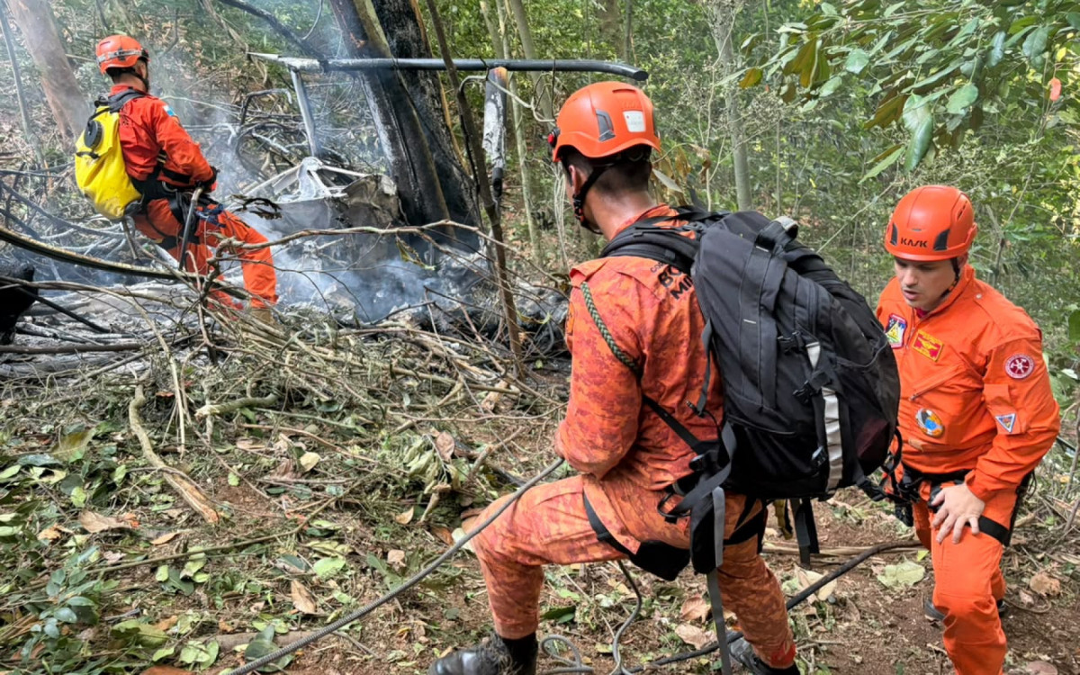 Bombeiros trabalharam para controlar inc&ecirc;ndio provocado por queda de helic&oacute;ptero