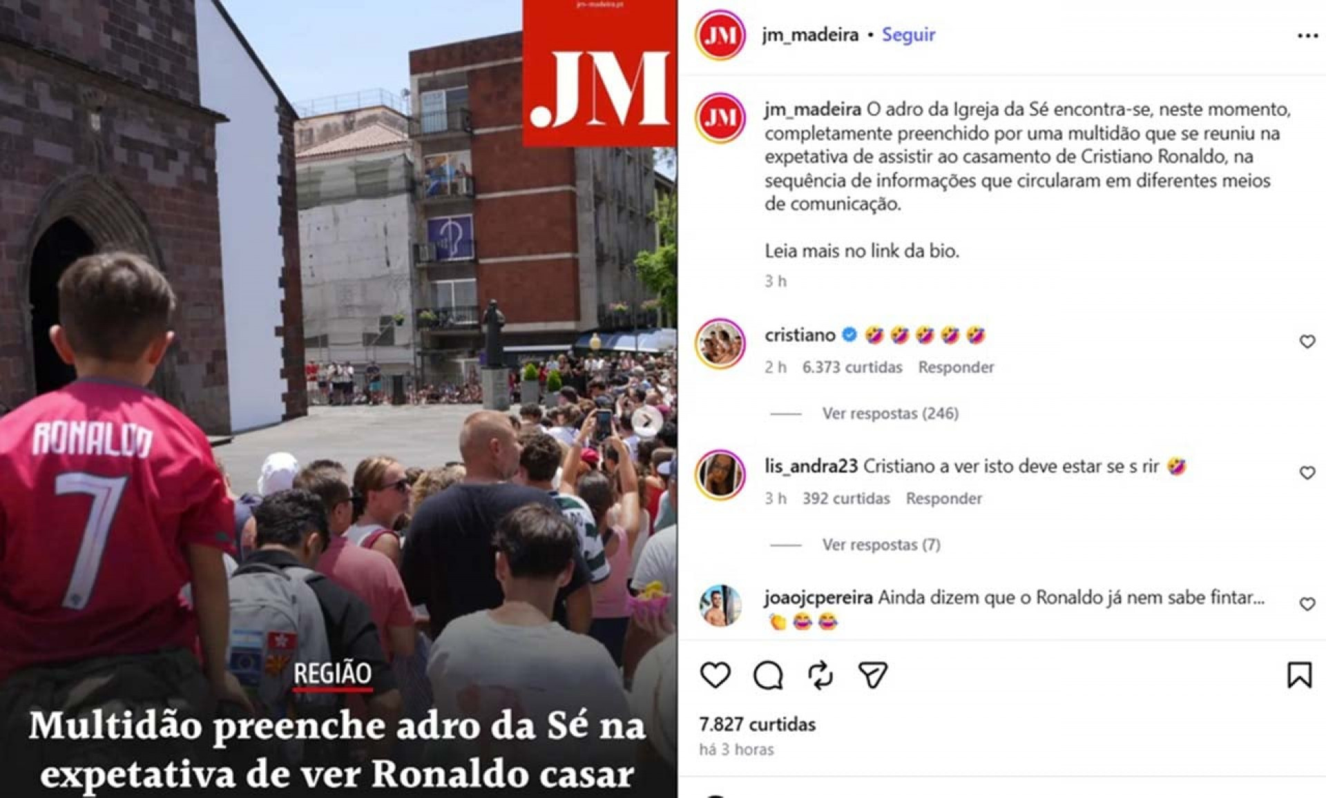 Mais de 3 mil f&atilde;s de Cristiano Ronaldo v&atilde;o a casamento errado em Portugal; entenda