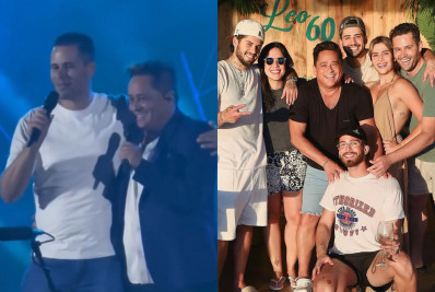 Leonardo reclama dos filhos no palco e dispara: 'Esse aqui é o único'
