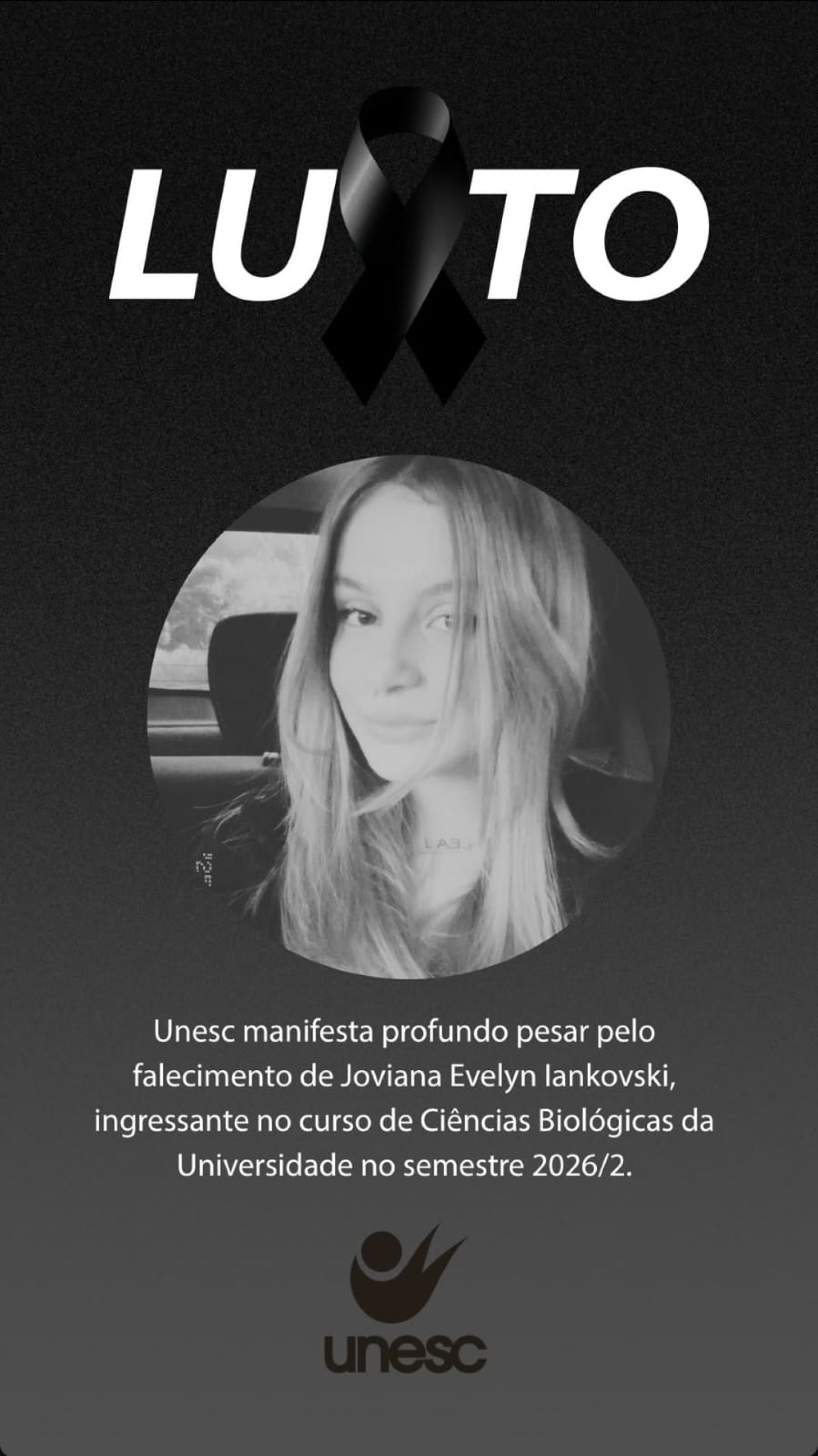 Universidade lamentou morte de jovem - Reprodu&ccedil;&atilde;o / Instagram