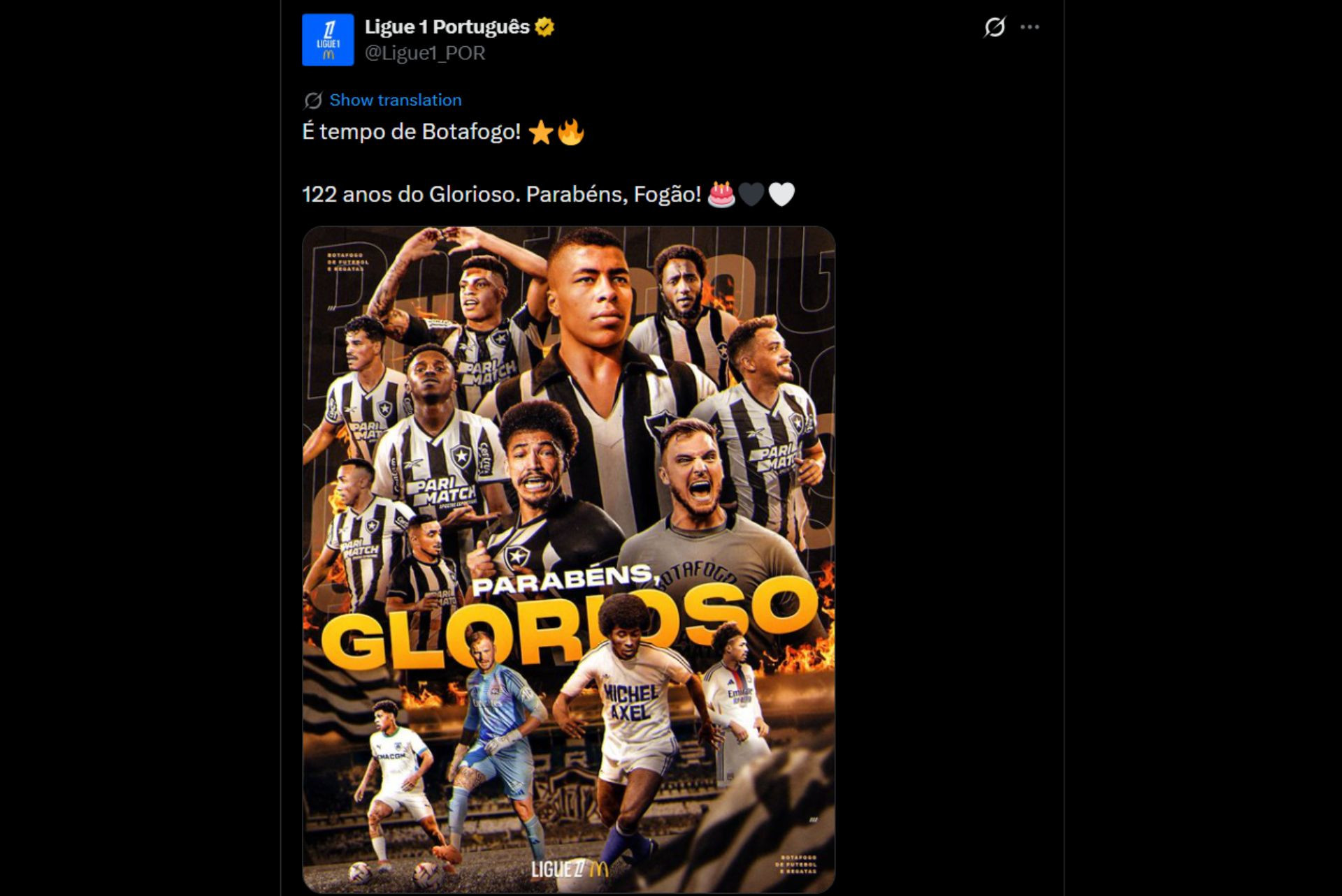 Mundo do futebol parabeniza o Botafogo pelos 122 anos de história - Reprodução / X