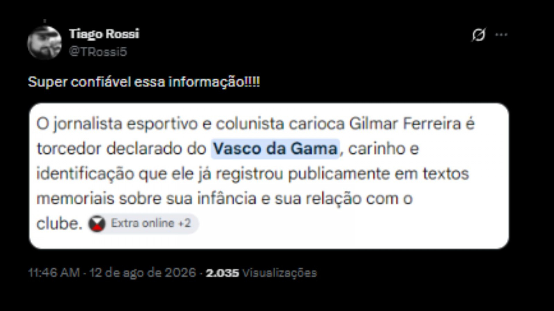 Torcedores ironizando à afirmação de Gilmar Ferreira - Reprodução/X @TRossi5