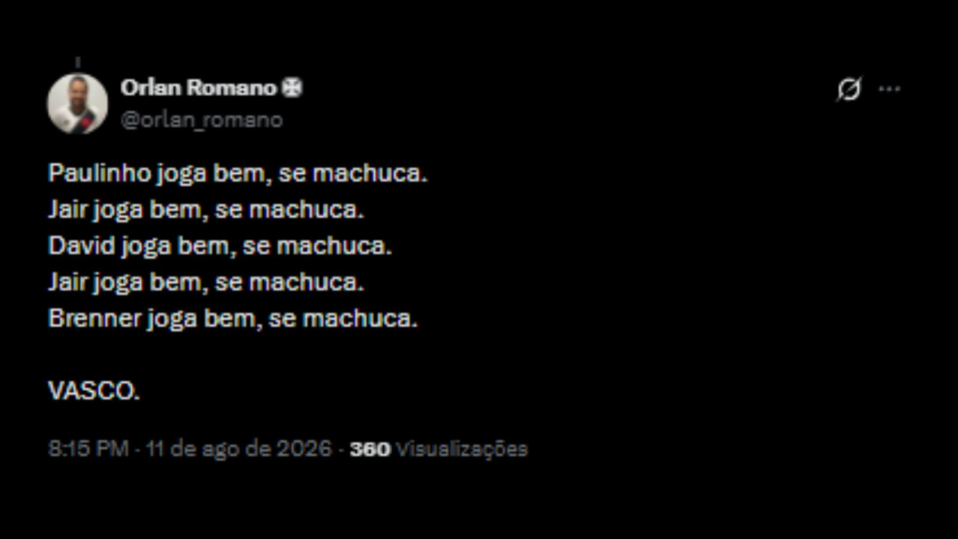 Vascaínos lamentando lesão do Brenner e cobrando diretoria - Reprodução/X @orlan_romano