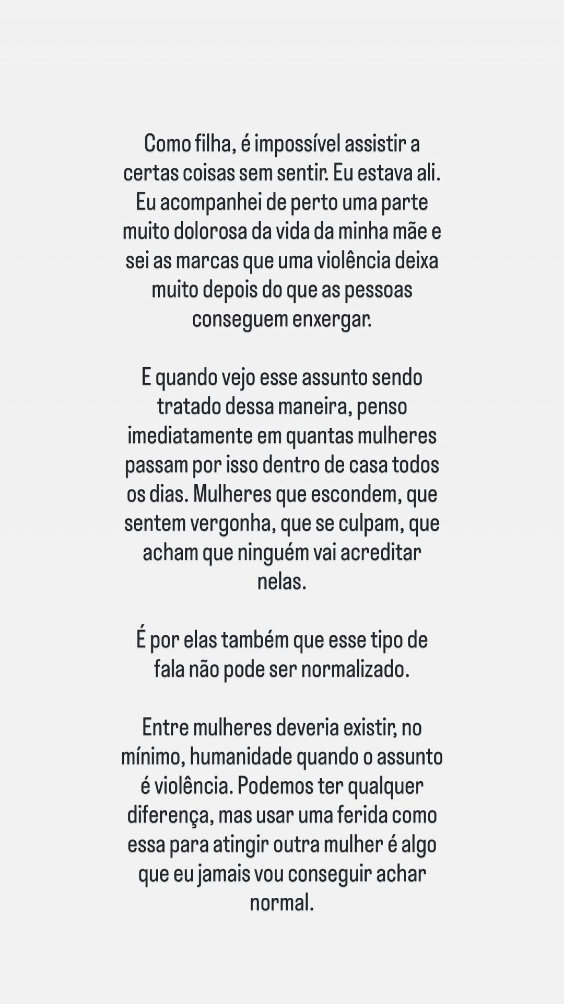 Yasmin Brunet rebateu uso da agressão sofrida pela mãe como ataque  - Reprodução/Instagram