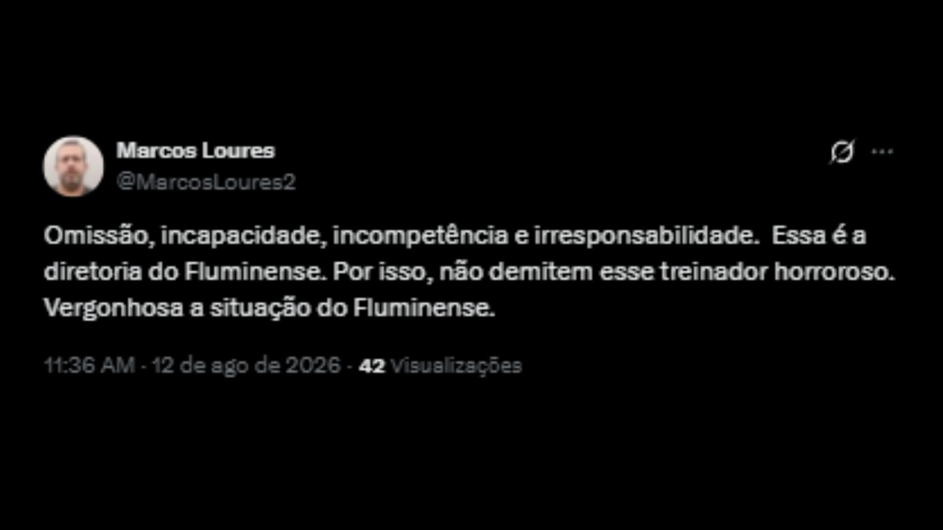 Torcedores do Fluminense pedindo demissão de Luis Zubeldía por meio das redes sociais - Reprodução/X @MarcosLoures2