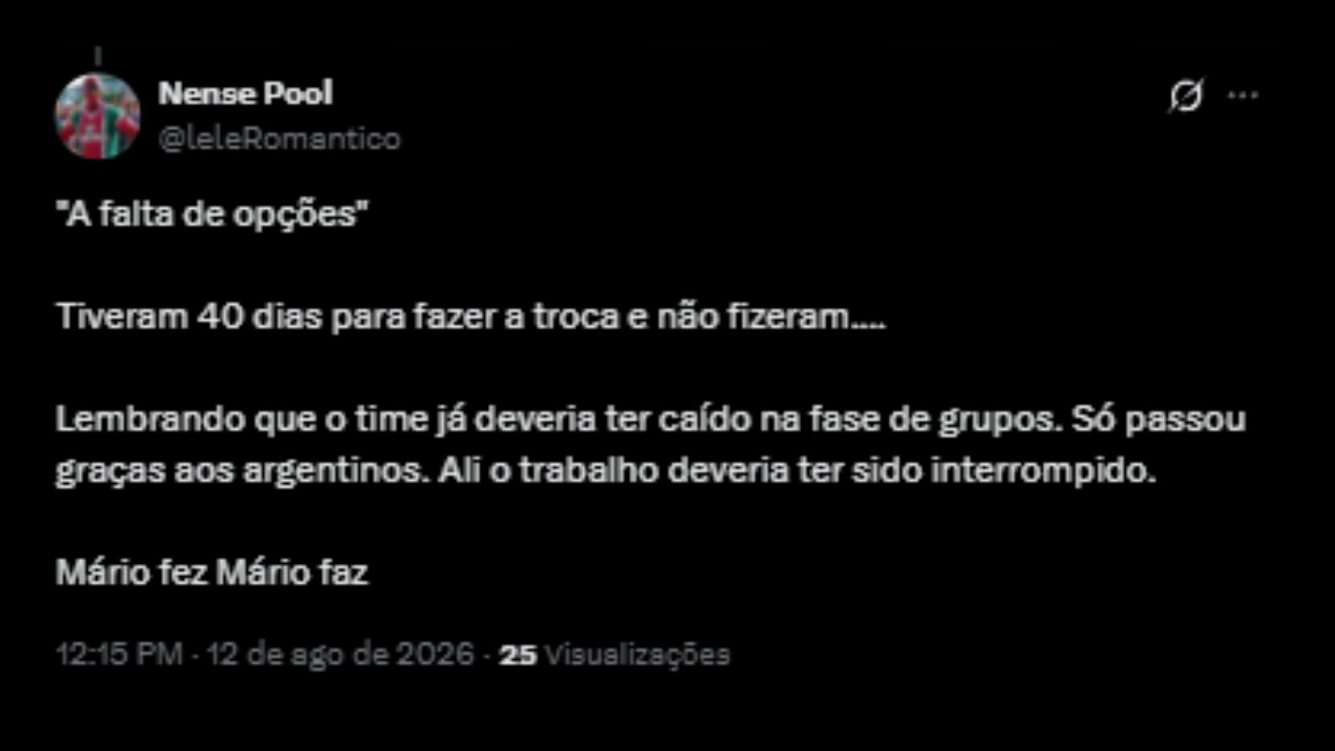 Torcedores do Fluminense pedindo demissão de Luis Zubeldía por meio das redes sociais - Reprodução/X @leleRomantico