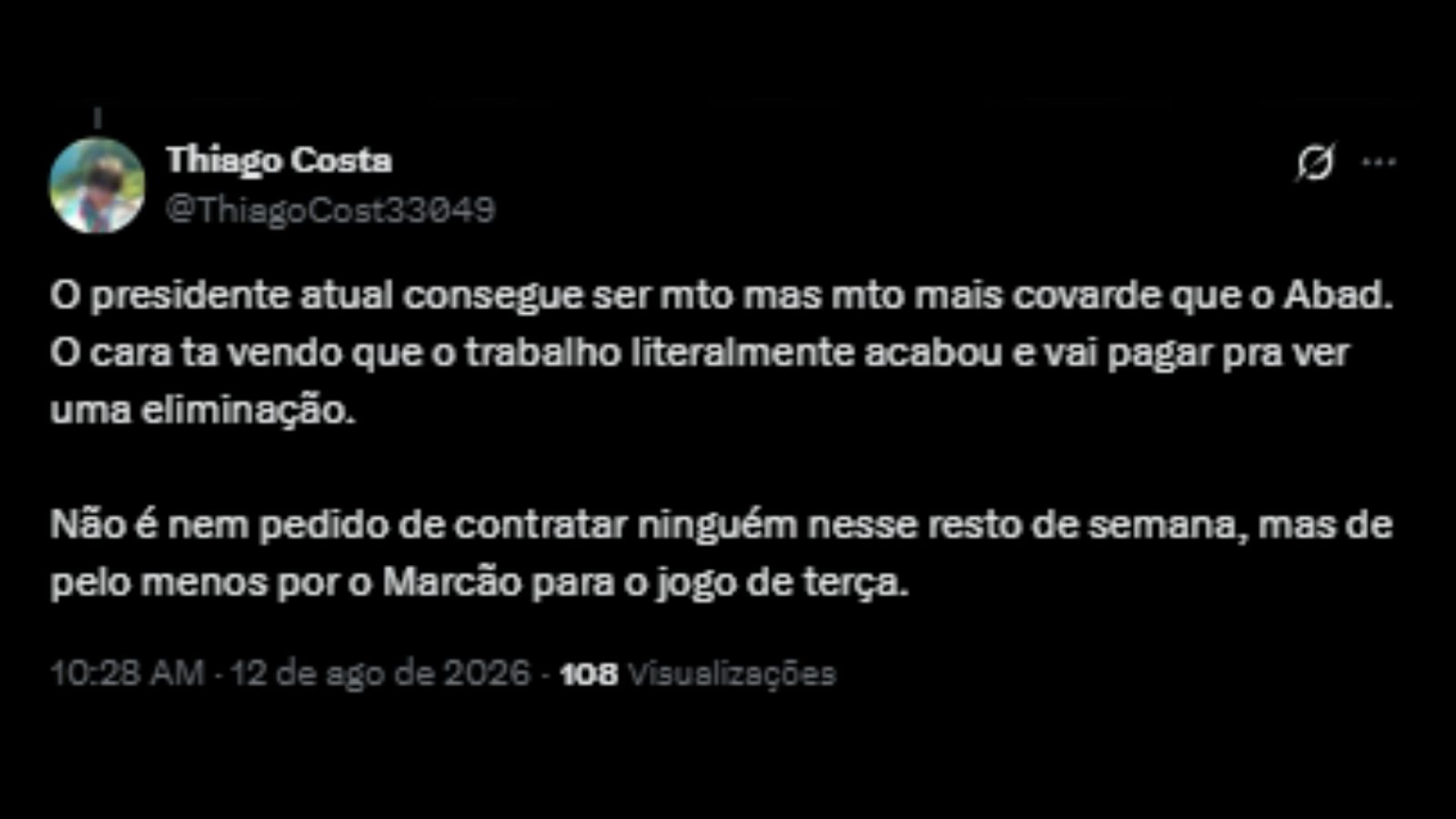 Torcedores do Fluminense pedindo demissão de Luis Zubeldía por meio das redes sociais - Reprodução/X @ThiagoCost33049