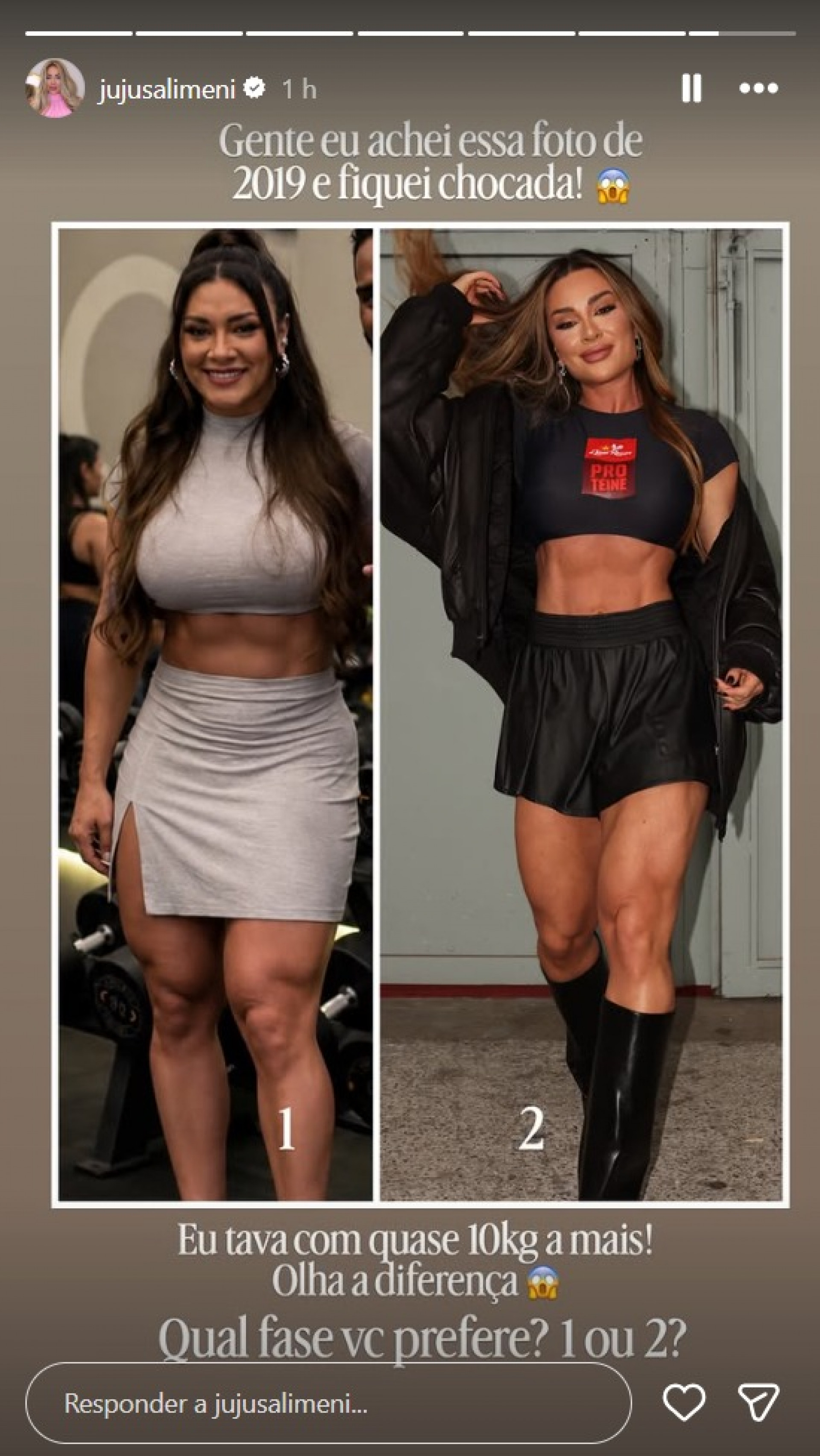 Juju Salimeni compartilhou com os seguidores antes e depois de perder 10kg - Reprodução / Instagram