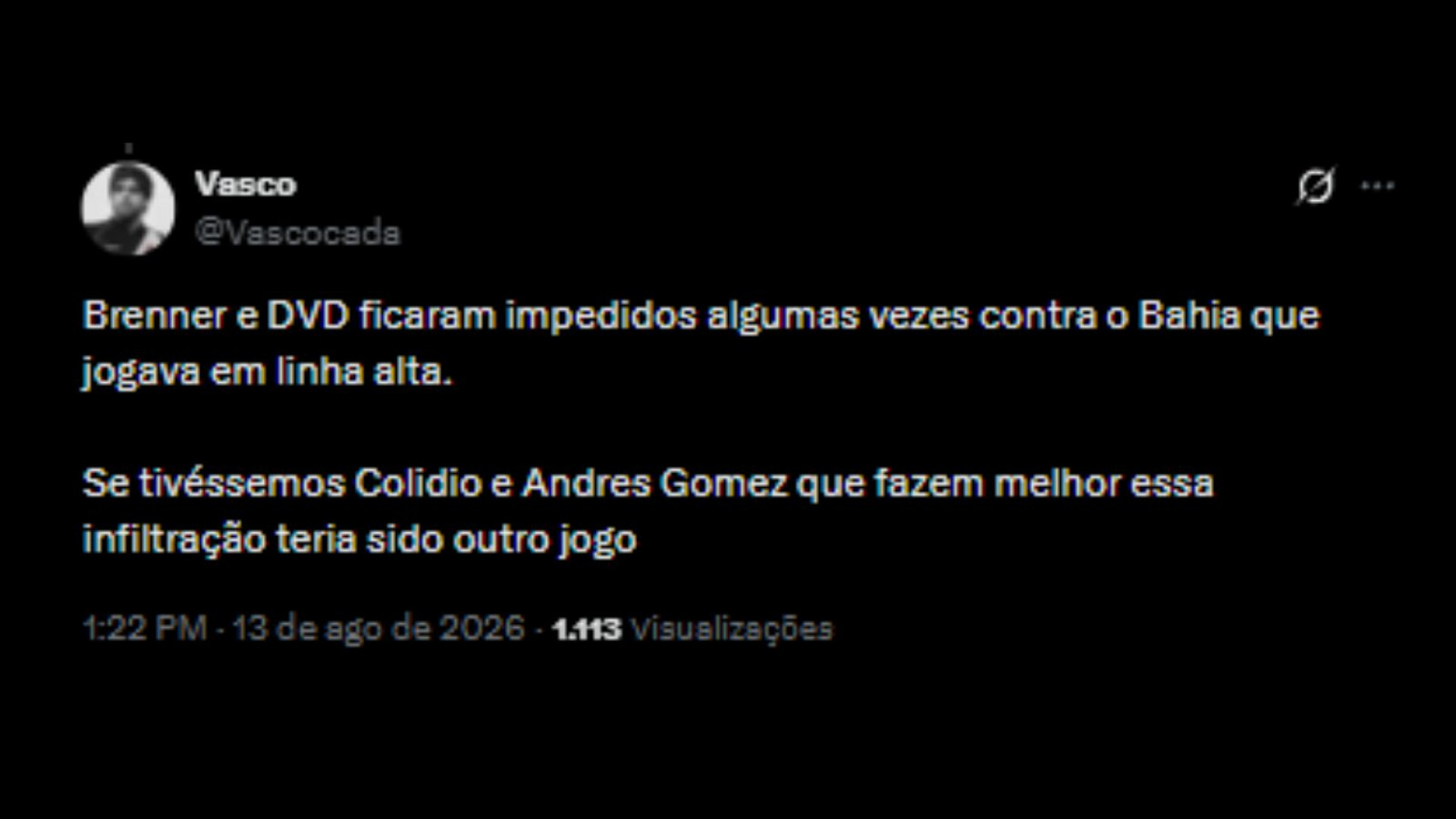 Torcedores debatendo possiblidade de Facundo Colidio jogar como centroavante - Reprodução/X @Vascocada
