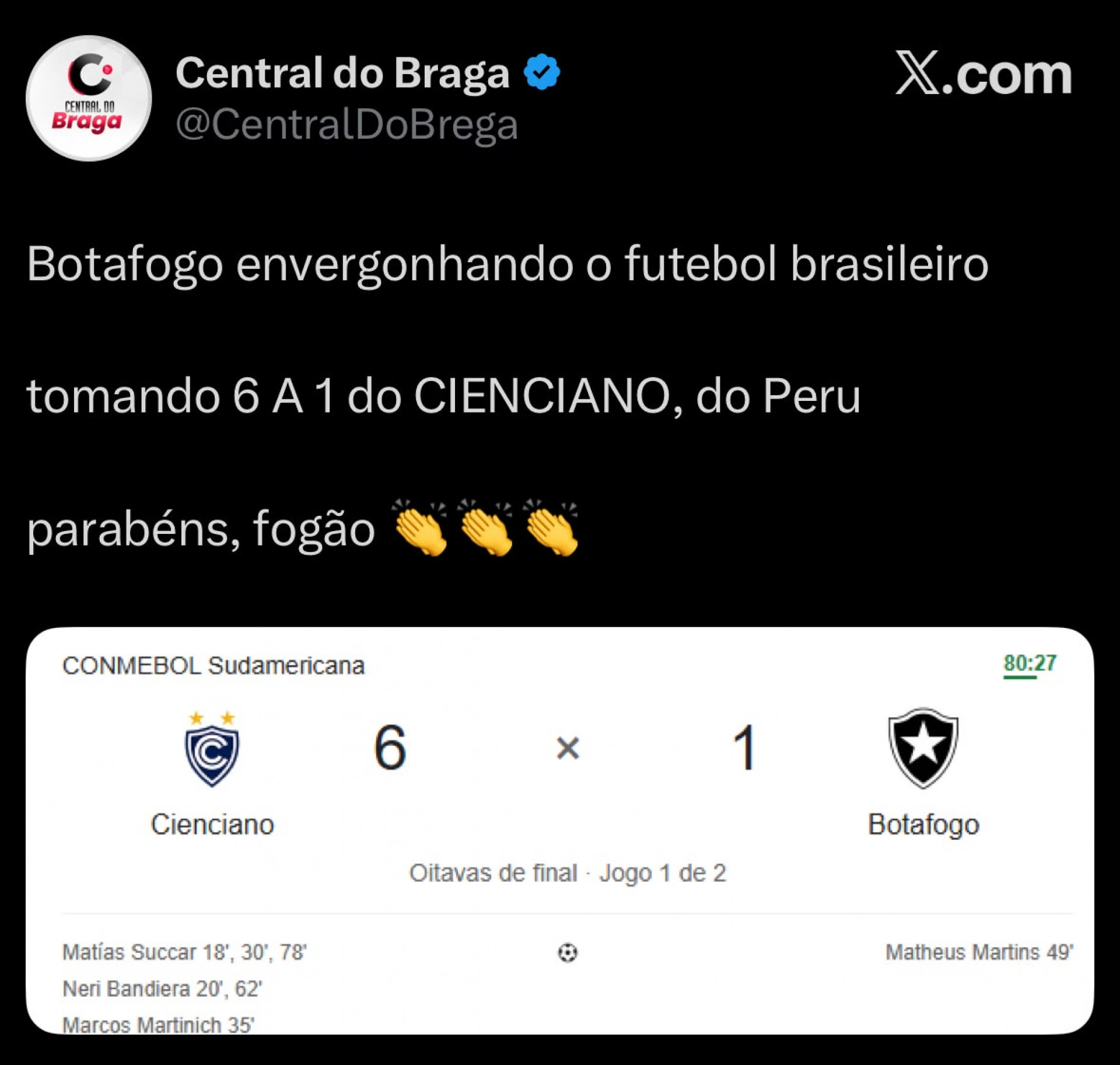 Memes da derrota do Botafogo para o Cienciano por 6 a 1 - Reprodução