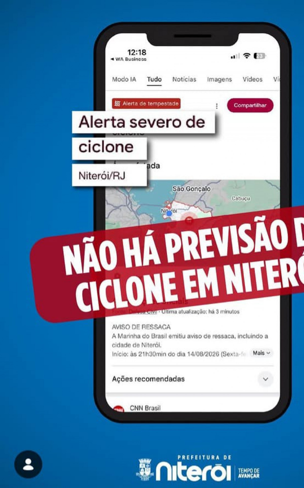 Prefeitura de Niter&oacute;i desmente alerta de ciclone - Reprodu&ccedil;&atilde;o/Redes sociais