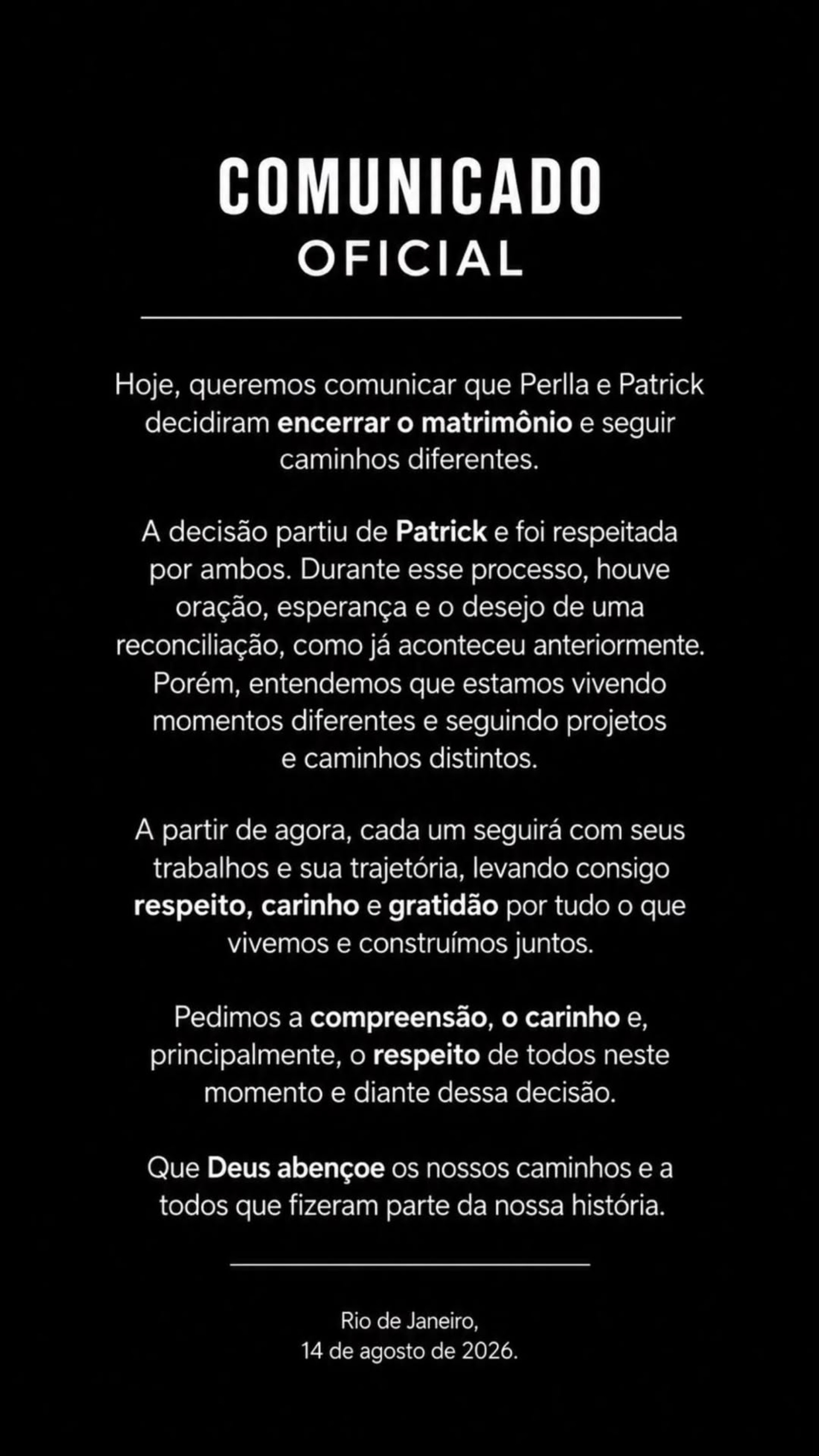 Perlla e Patrick Abrahão colocam fim no casamento após nova tentativa - Reprodução / Instagram