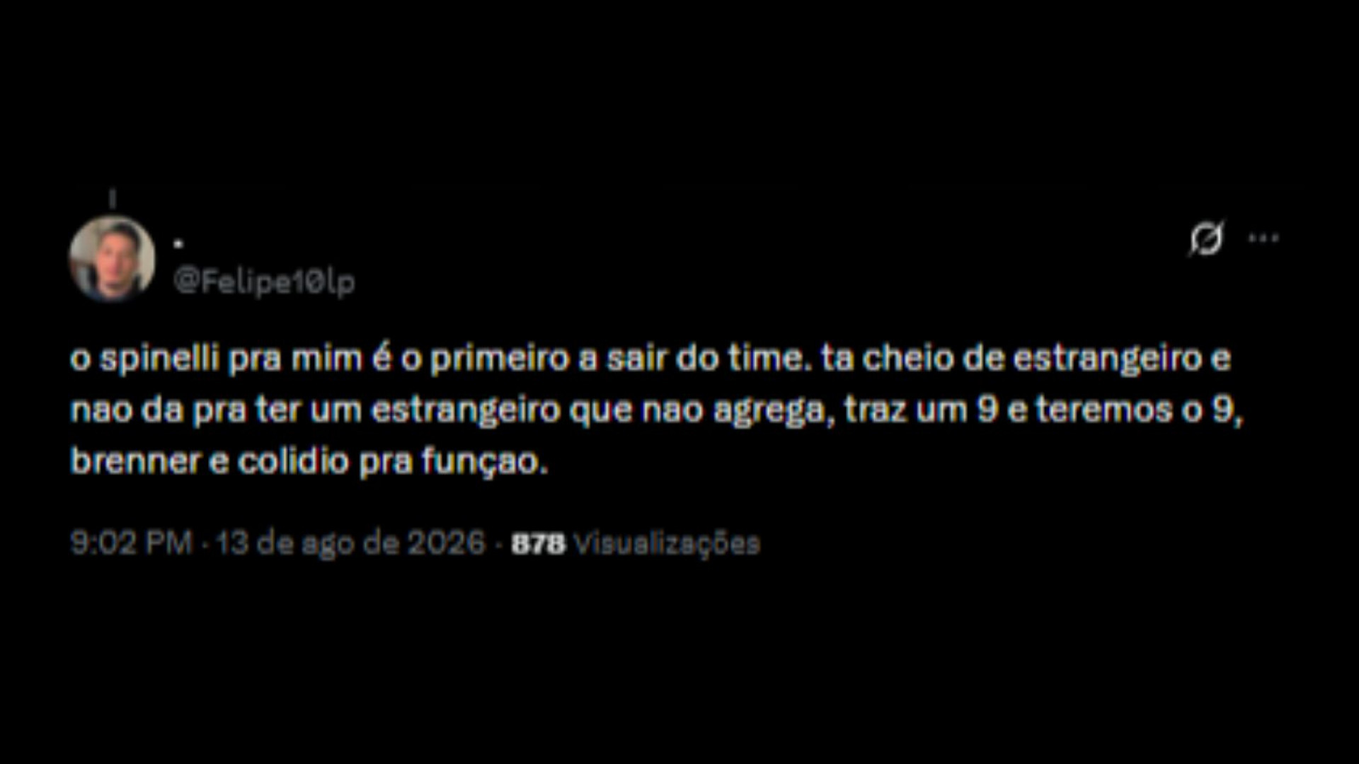 Críticas ao Spinelli após gol perdido, contra o Olímpia, pela Sul-Americana - Reprodução/X @Felipe10lp