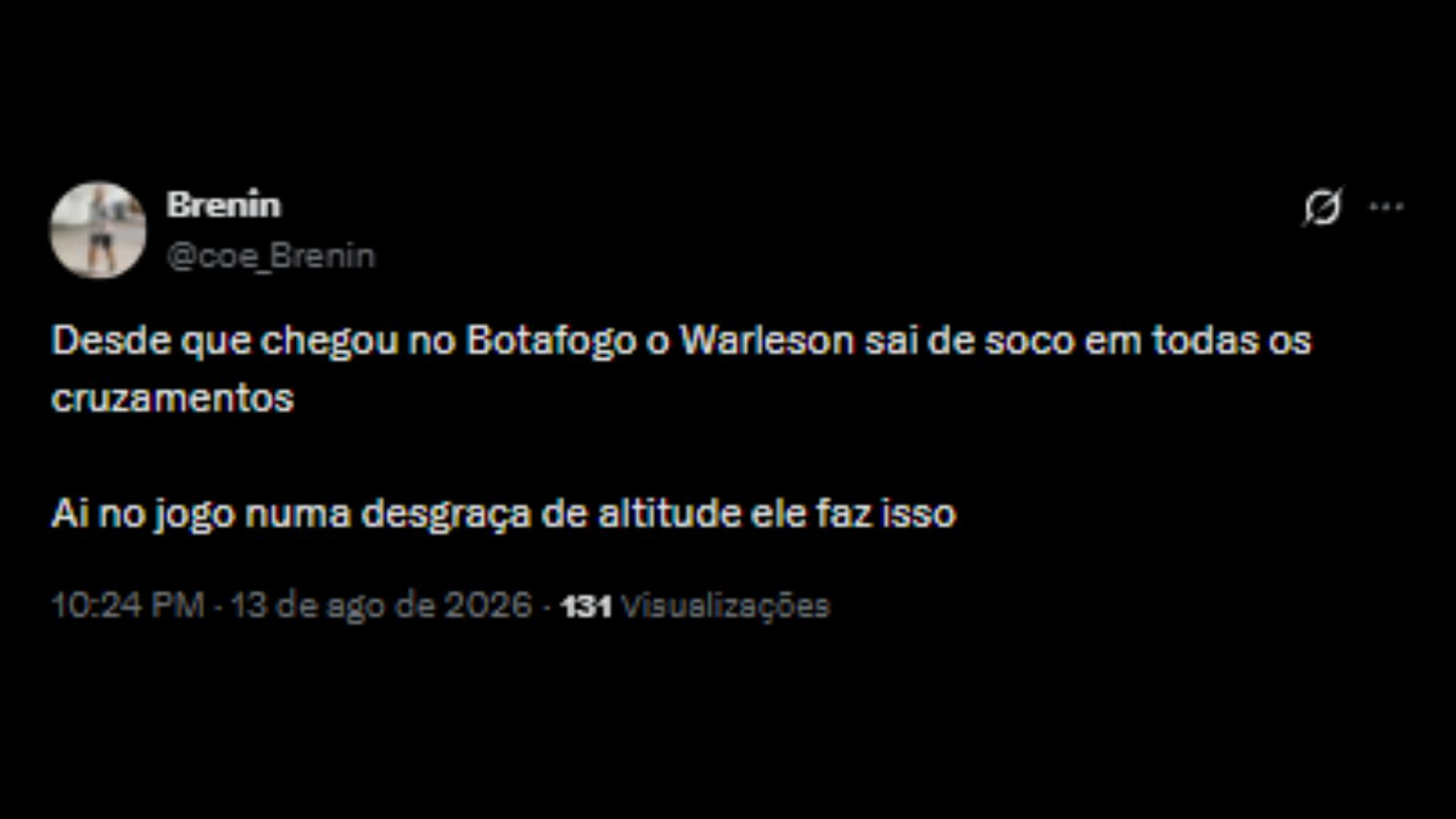 Críticas ao goleiro Warleson, após sofrer 6 gols, em Botafogo e Cienciano pela Sul-Americana - Reprodução/X @coe_Brenin