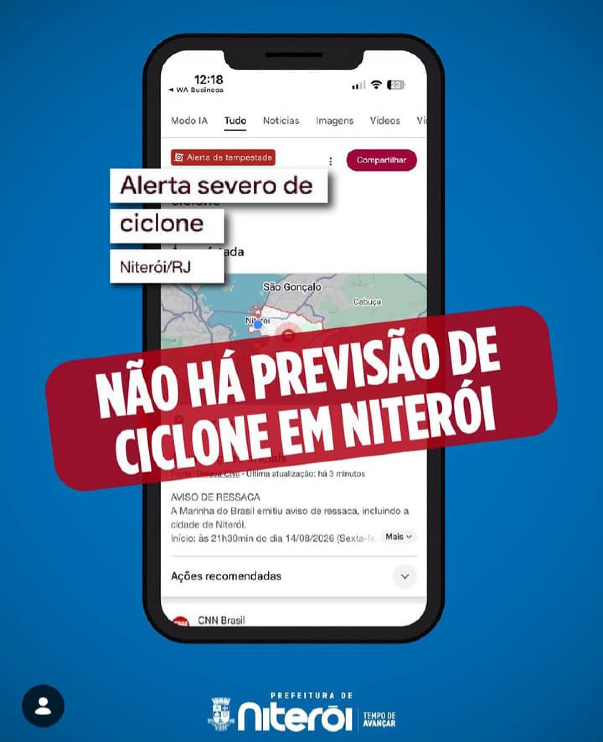 Prefeitura de Niterói desmente alerta de ciclone