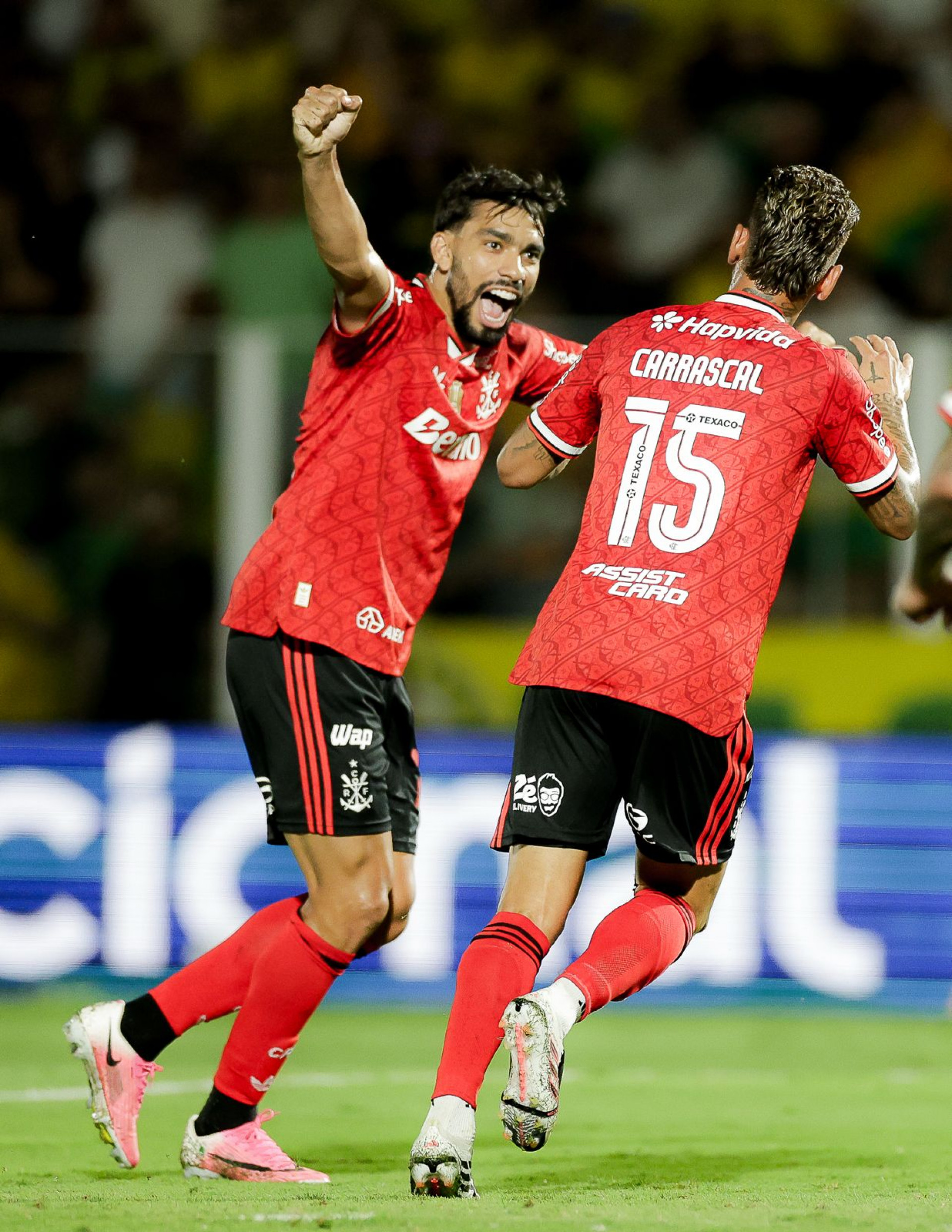 Lucas Paquet&aacute; comemora o gol de Carrascal, em Mirassol x Flamengo - Gilvan de Souza/Flamengo