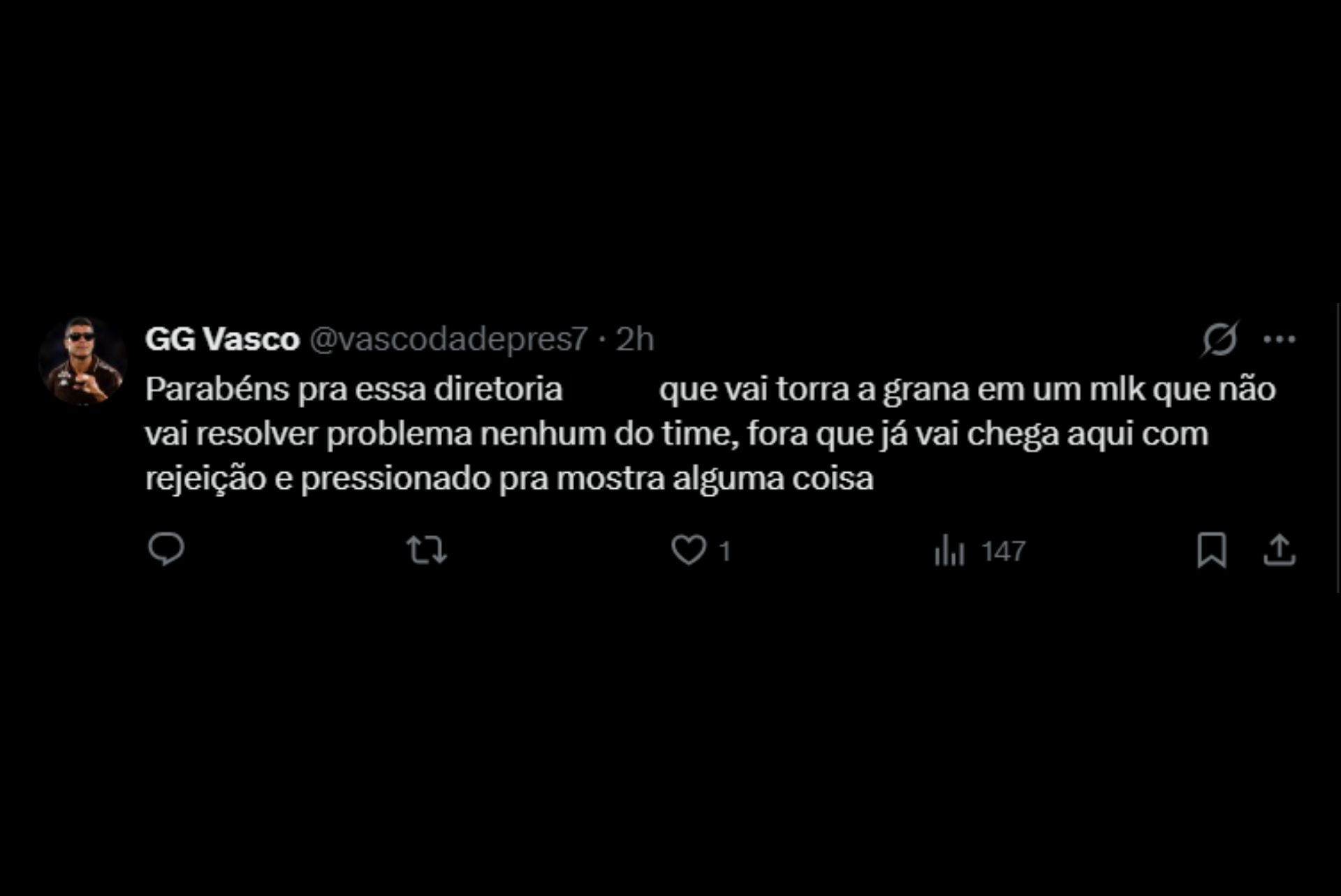 Vascaínos reprovam investida por John Mercado - Reprodução / X