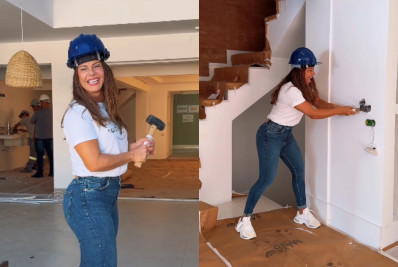 Viviane Araujo põe a mão na massa e quebra parede de nova mansão