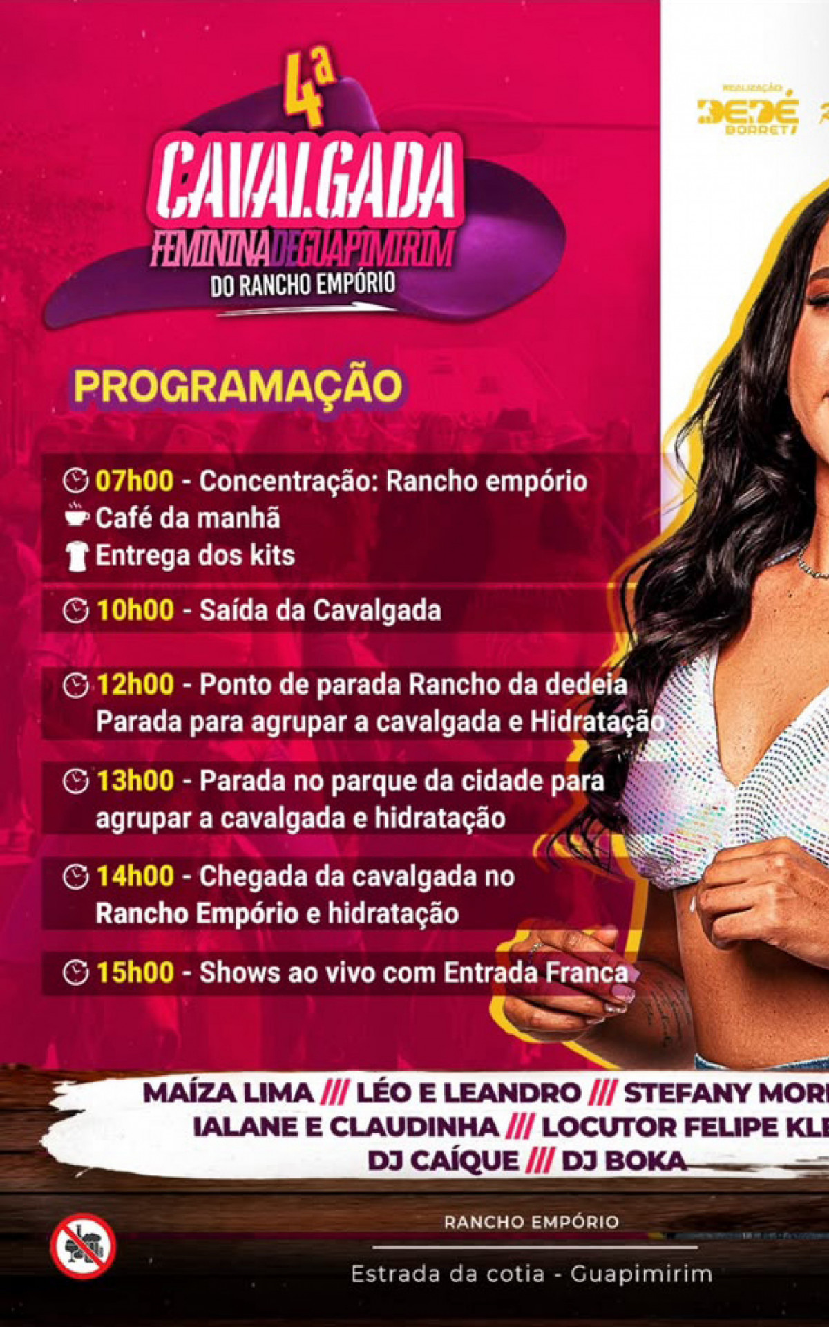 Guapimirim realiza 4&ordf; Cavalgada Feminina em apoio ao Agosto Lil&aacute;s - Divulga&ccedil;&atilde;o