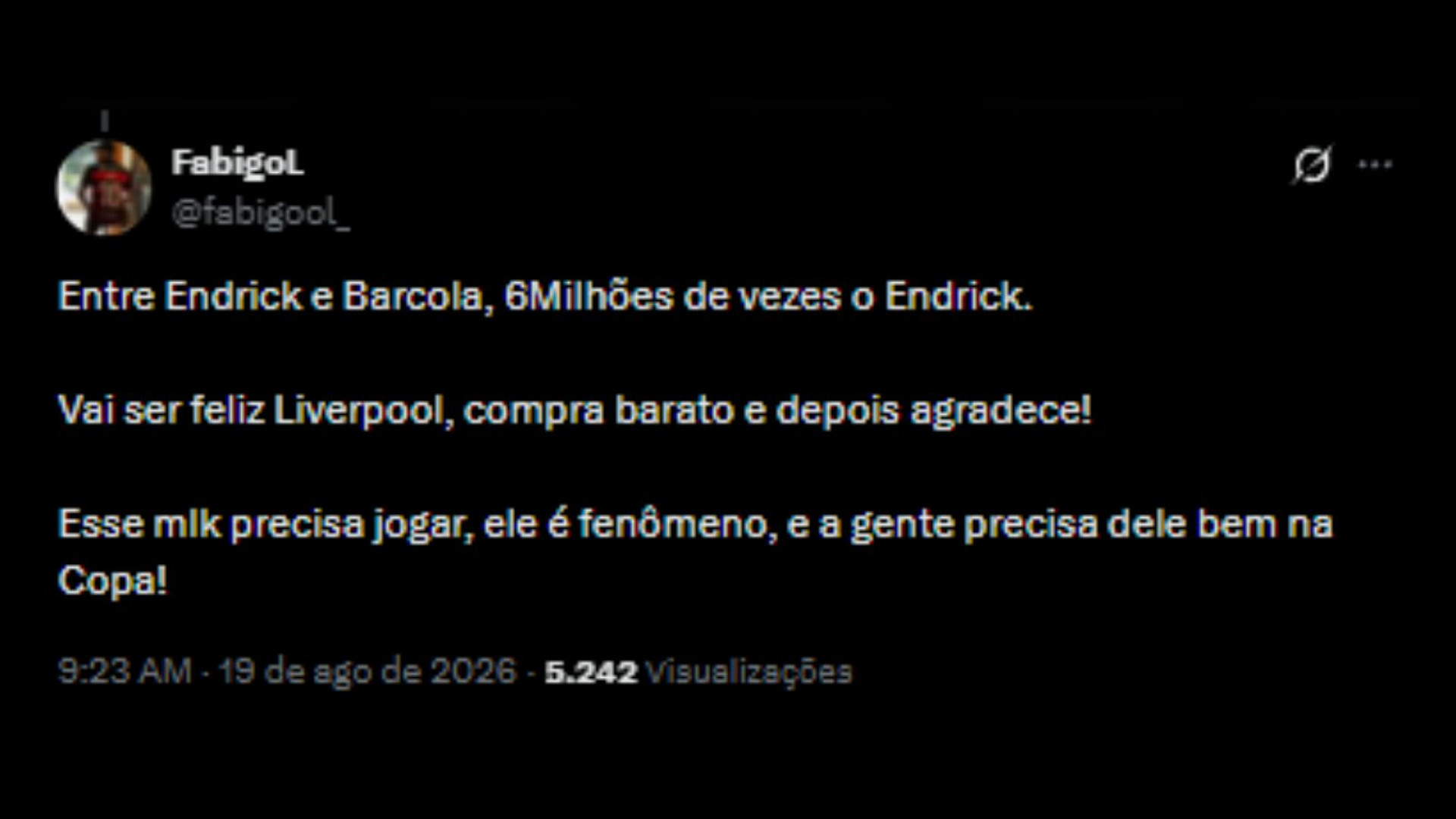 Torcedores apoiando saída de Endrick do Real Madrid para o Liverpool - Reprodução/ X @fabigool_