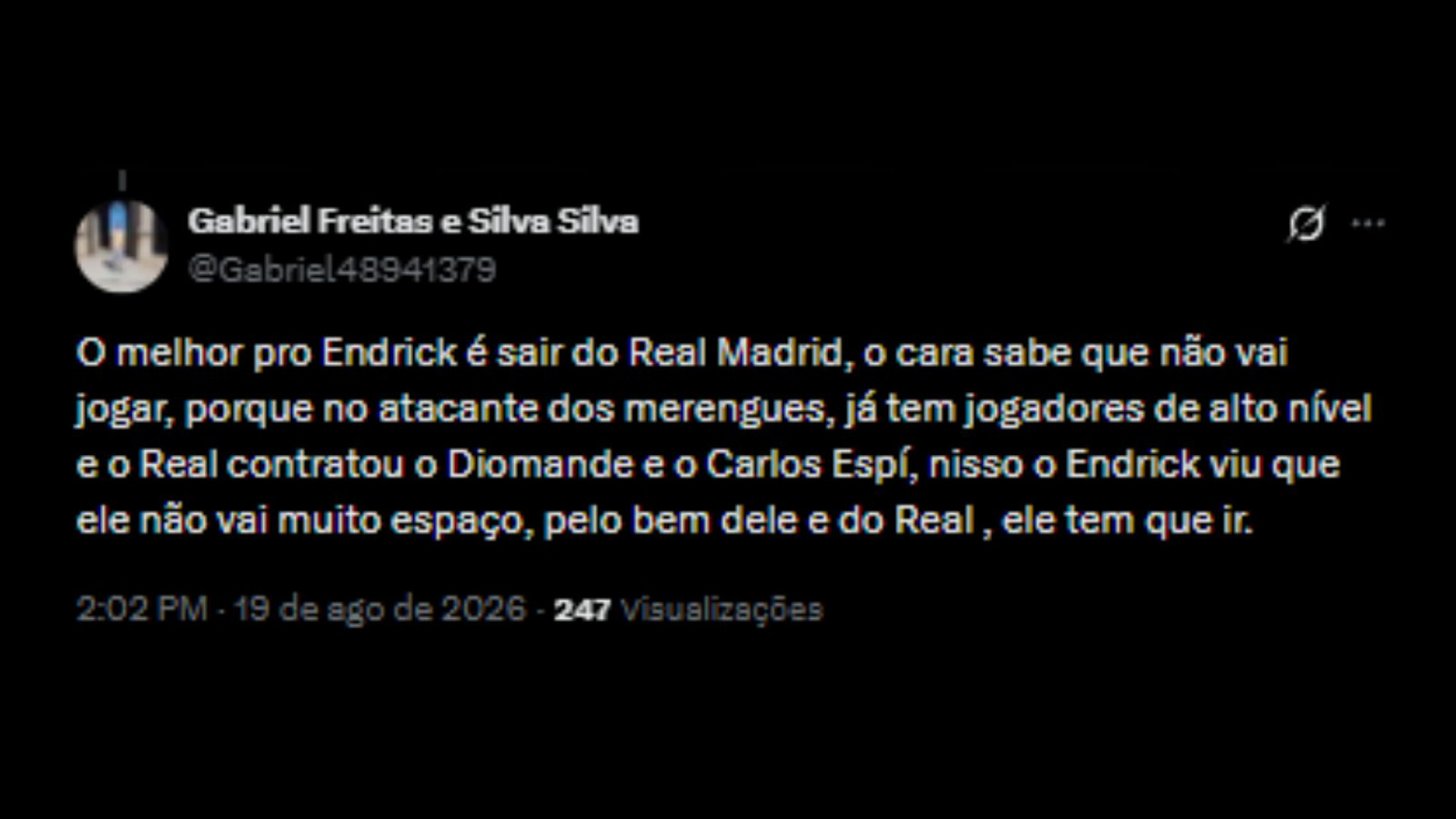 Torcedores apoiando saída de Endrick do Real Madrid para o Liverpool - Reprodução/ X @PabloLOORibeiro