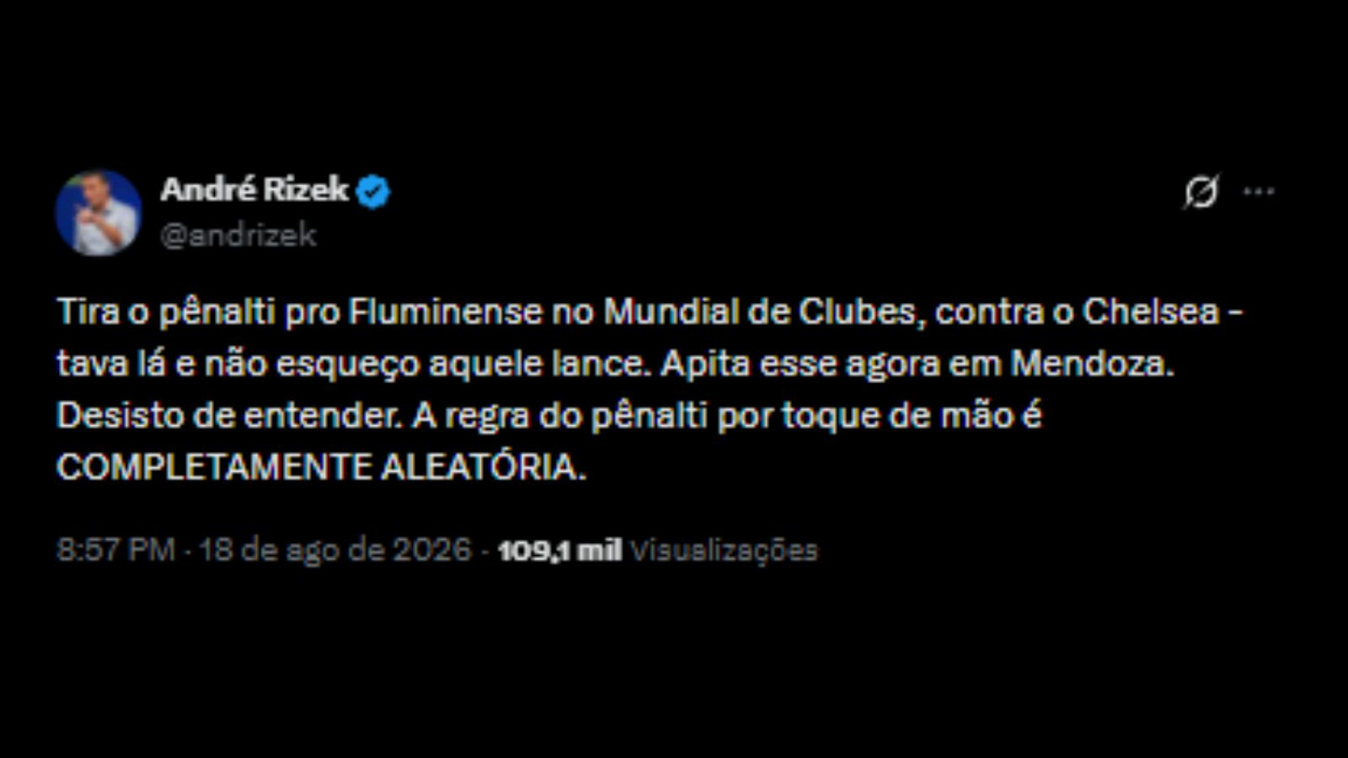 Usuários repercutindo pênalti marcando contra o Fluminense pela Libertadores - Reprodução/X @andrizek