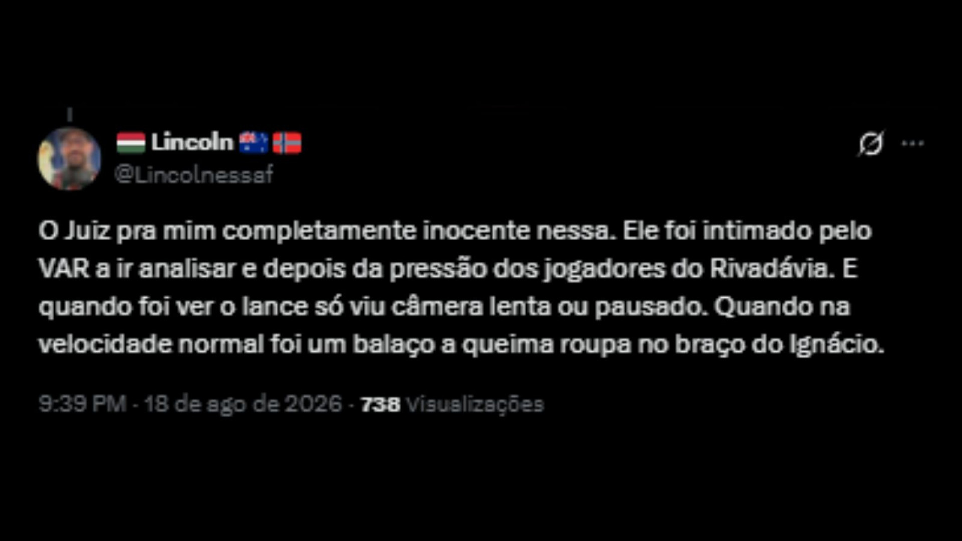 Usuários repercutindo pênalti marcando contra o Fluminense pela Libertadores - Reprodução/X @Lincolnessaf