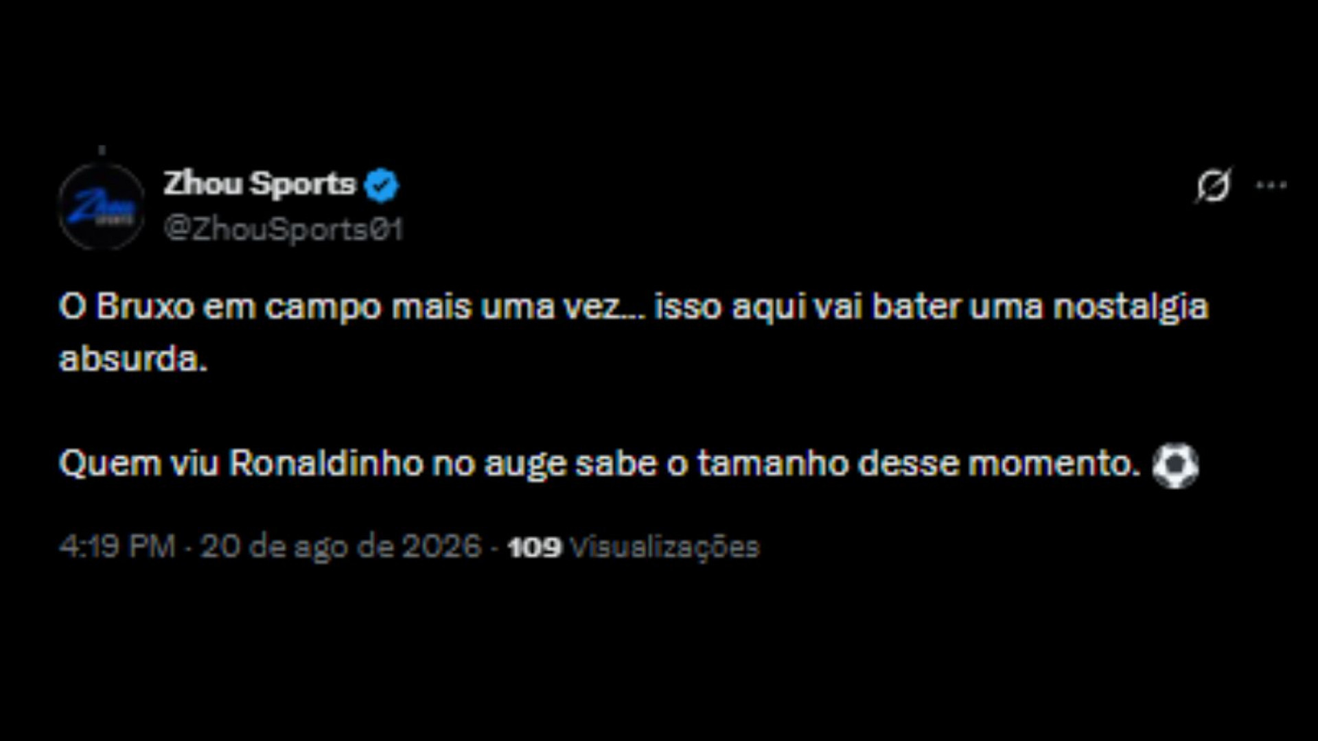 Internautas ansiosos com retorno de Ronaldinho Gaúcho aos campos - Reprodução/X @ZhouSports
