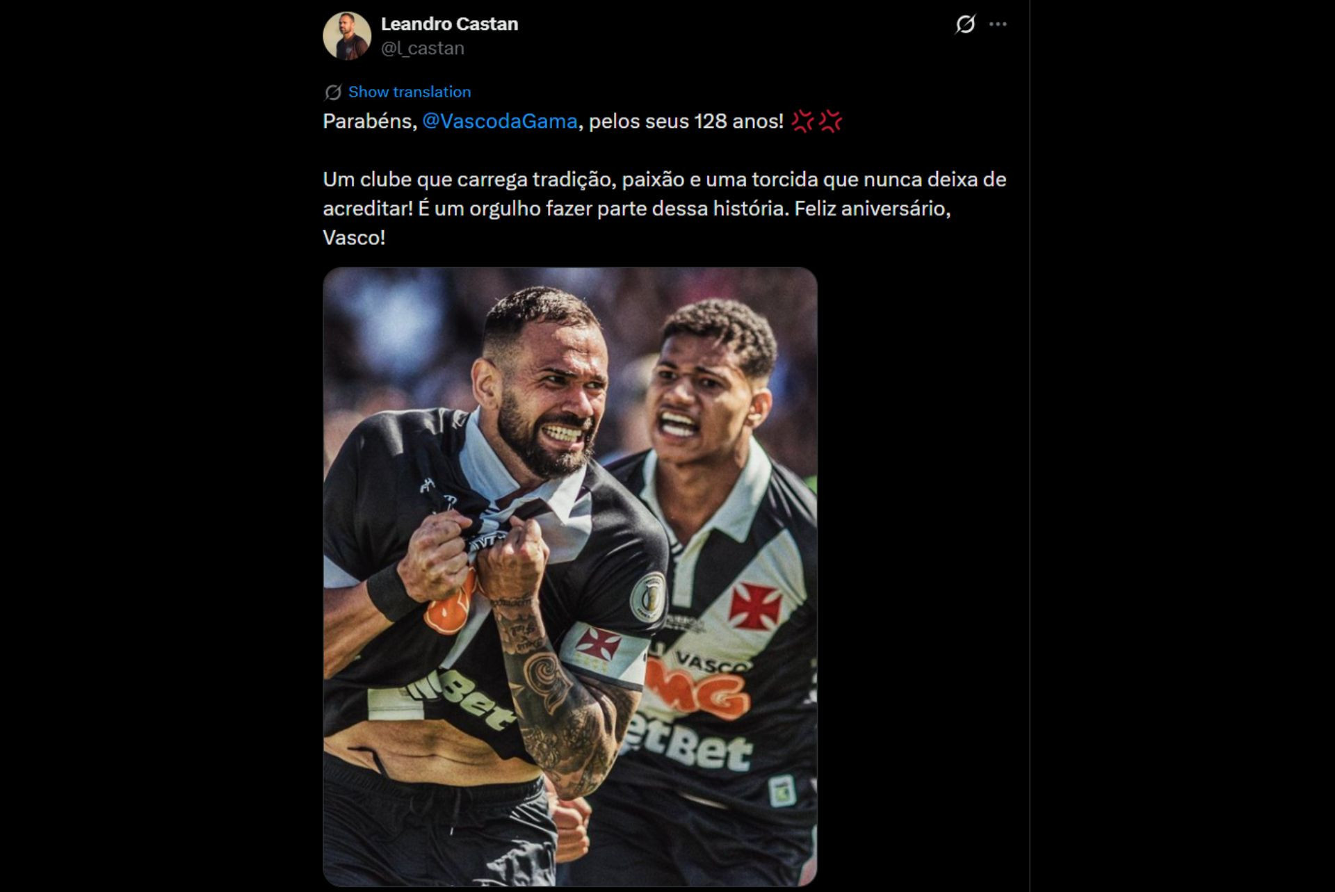 Vasco recebe homenagens por aniversário de 128 anos - Reprodução / X