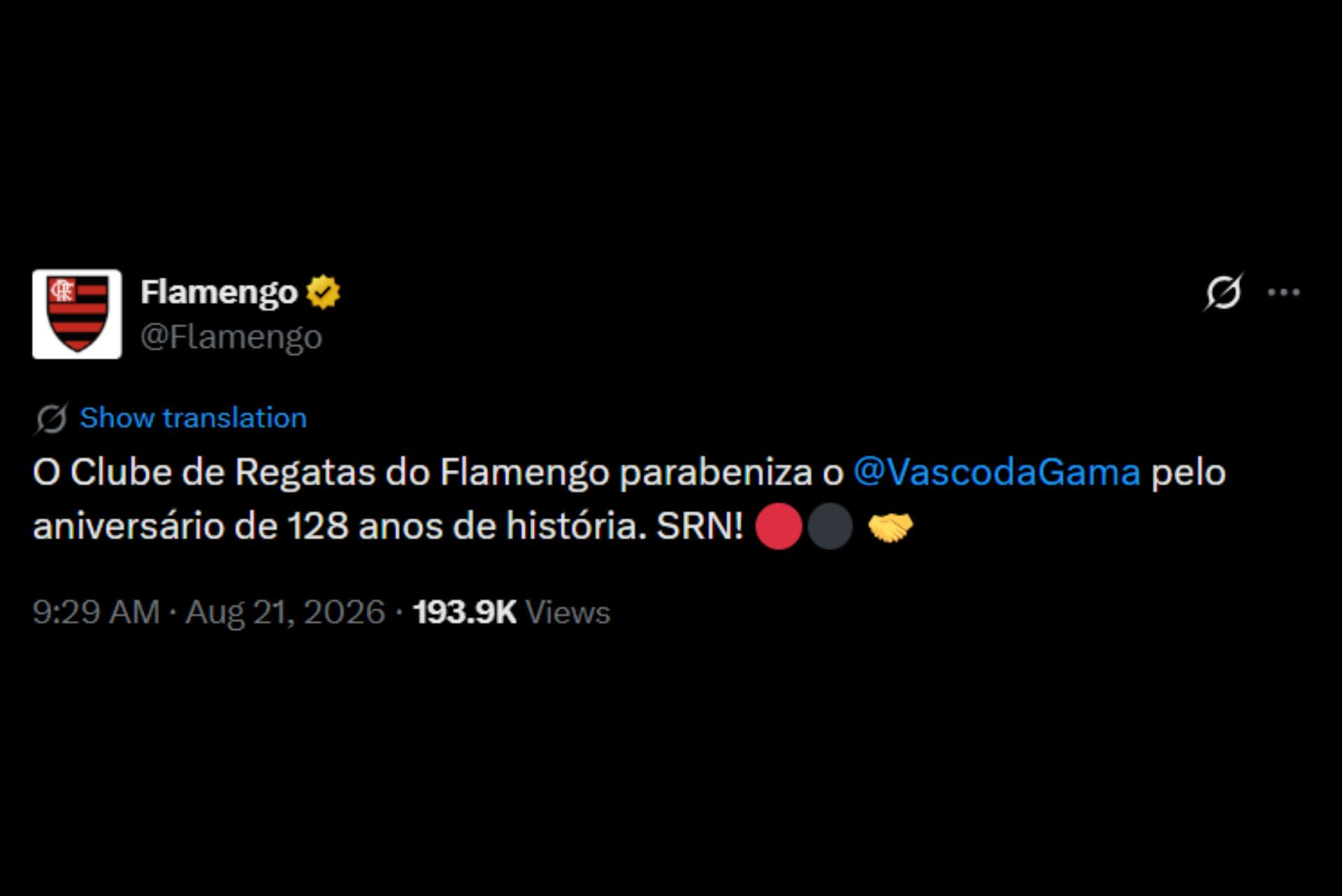Vasco recebe homenagens por aniversário de 128 anos - Reprodução / X