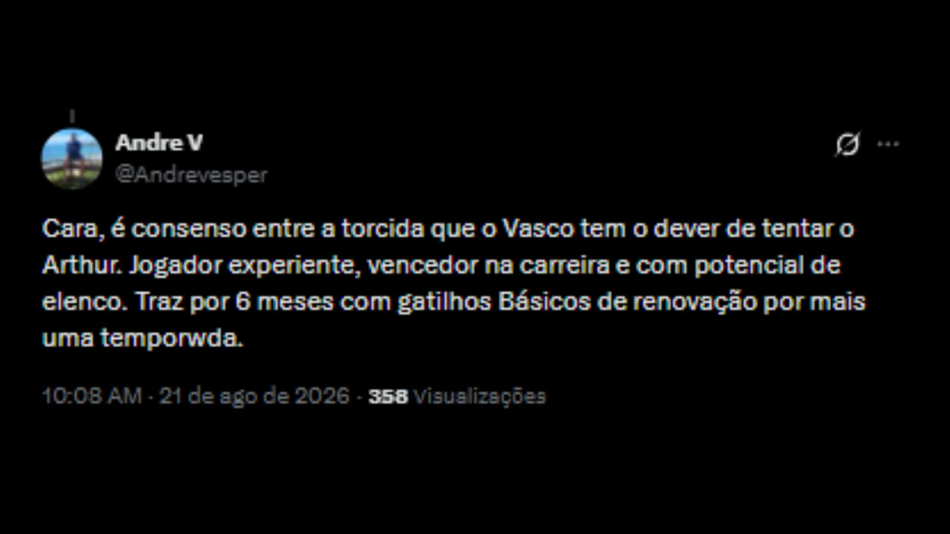 Torcedores do Vasco pedindo a contratação de Arthur Melo - Reprodução/X @Andrevesper