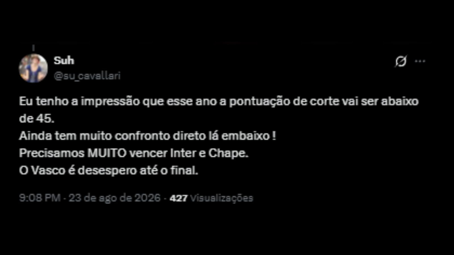 Torcedores do Vasco comentando a possibilidade de escapar do rebaixamento - Reprodução/X @su_cavallari
