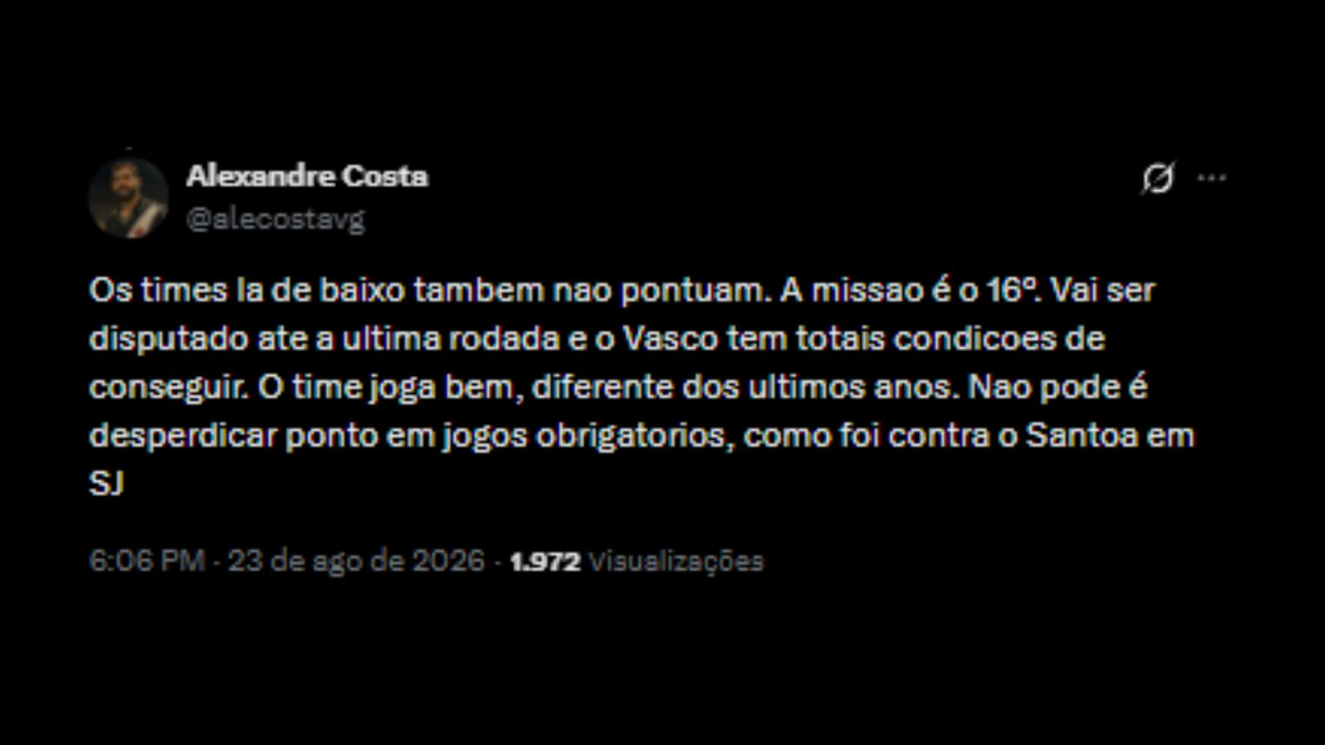 Torcedores do Vasco comentando a possibilidade de escapar do rebaixamento - Reprodução/X @alecostavg